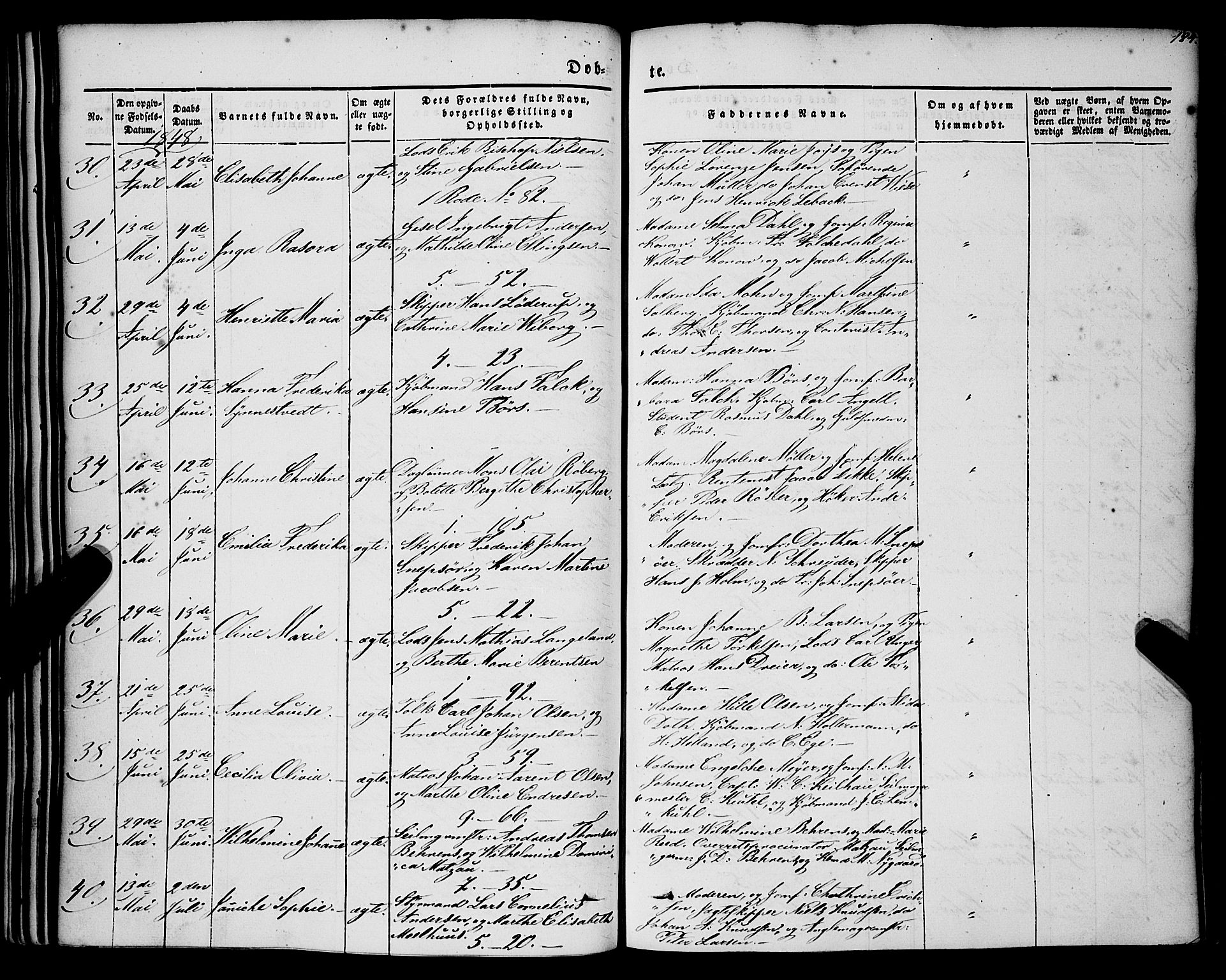 Nykirken Sokneprestembete, AV/SAB-A-77101/H/Haa/L0014: Parish register (official) no. B 1, 1844-1858, p. 184