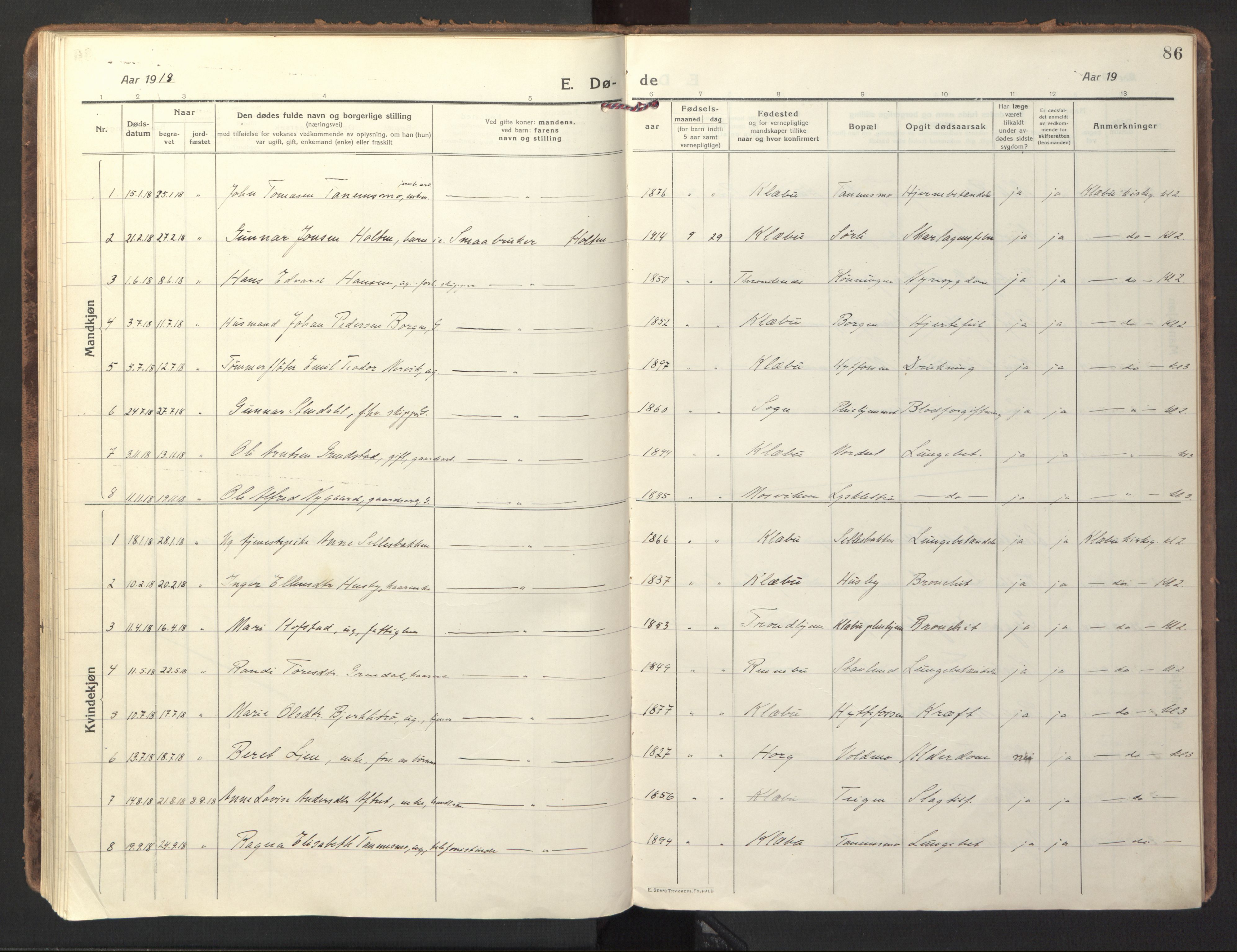Ministerialprotokoller, klokkerbøker og fødselsregistre - Sør-Trøndelag, SAT/A-1456/618/L0449: Parish register (official) no. 618A12, 1917-1924, p. 86