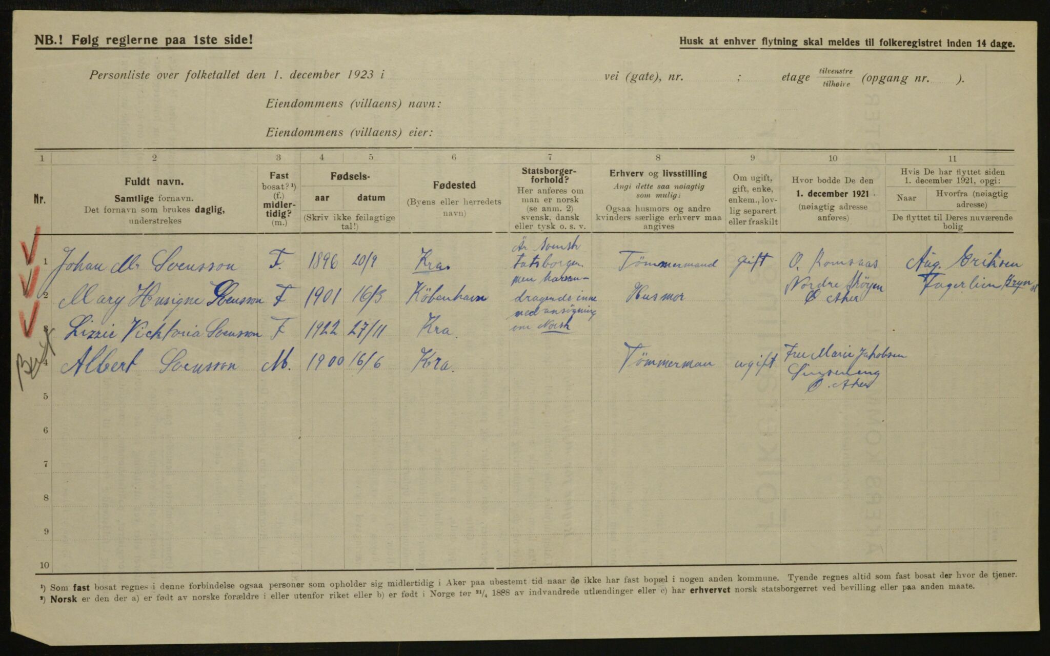 , Municipal Census 1923 for Aker, 1923, p. 34159