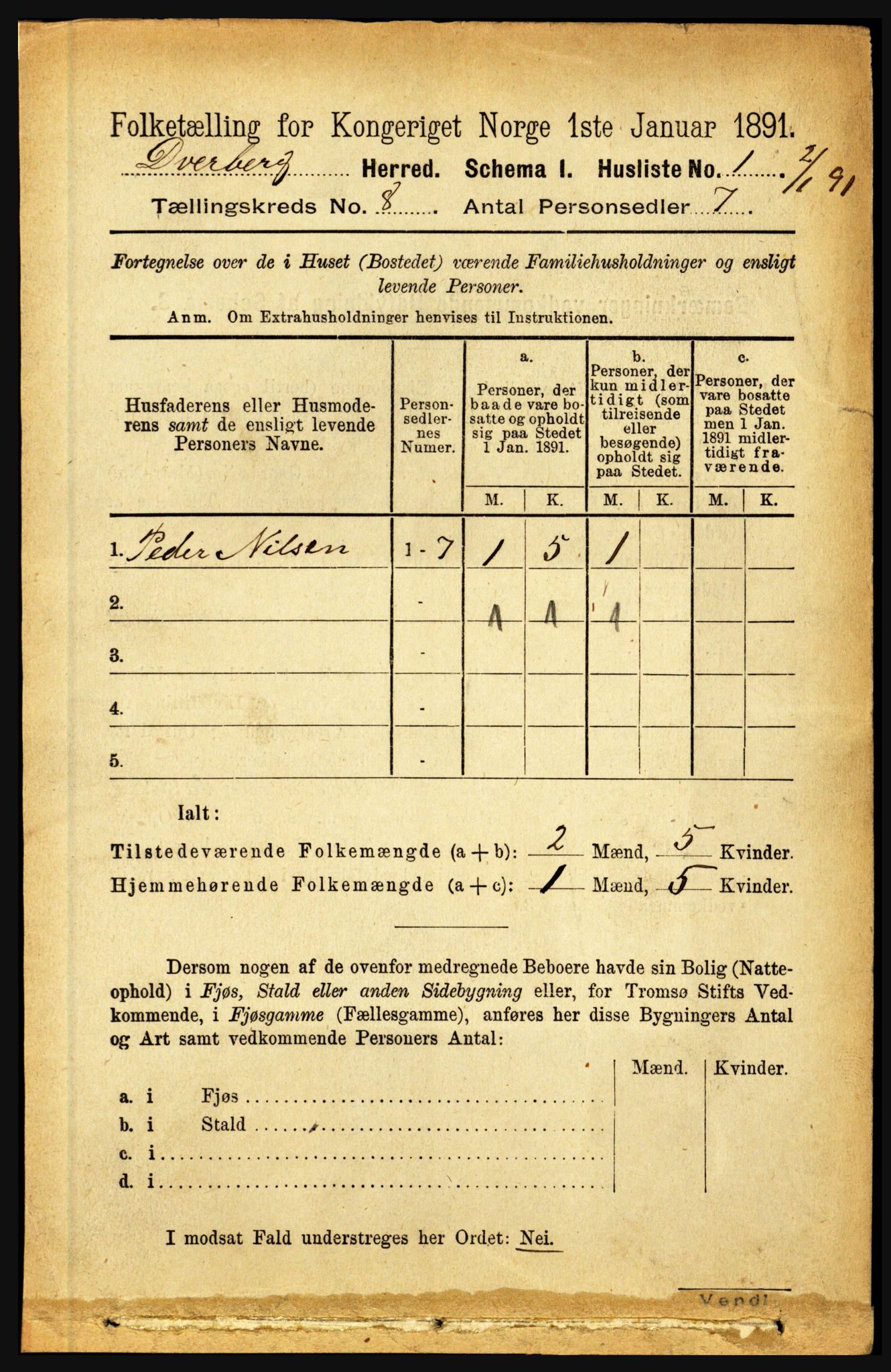 RA, 1891 census for 1872 Dverberg, 1891, p. 3049