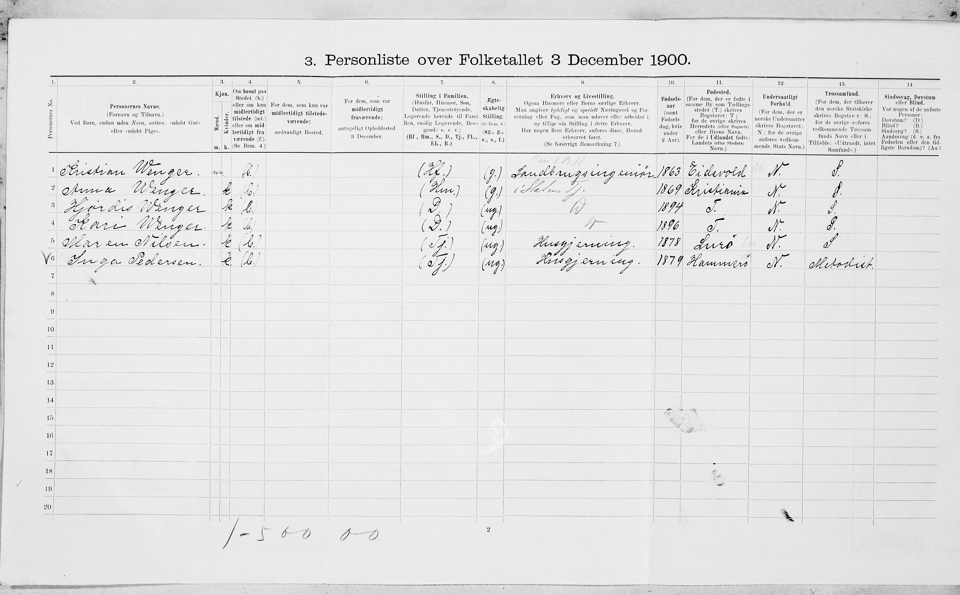 SAT, 1900 census for Bodø, 1900, p. 732