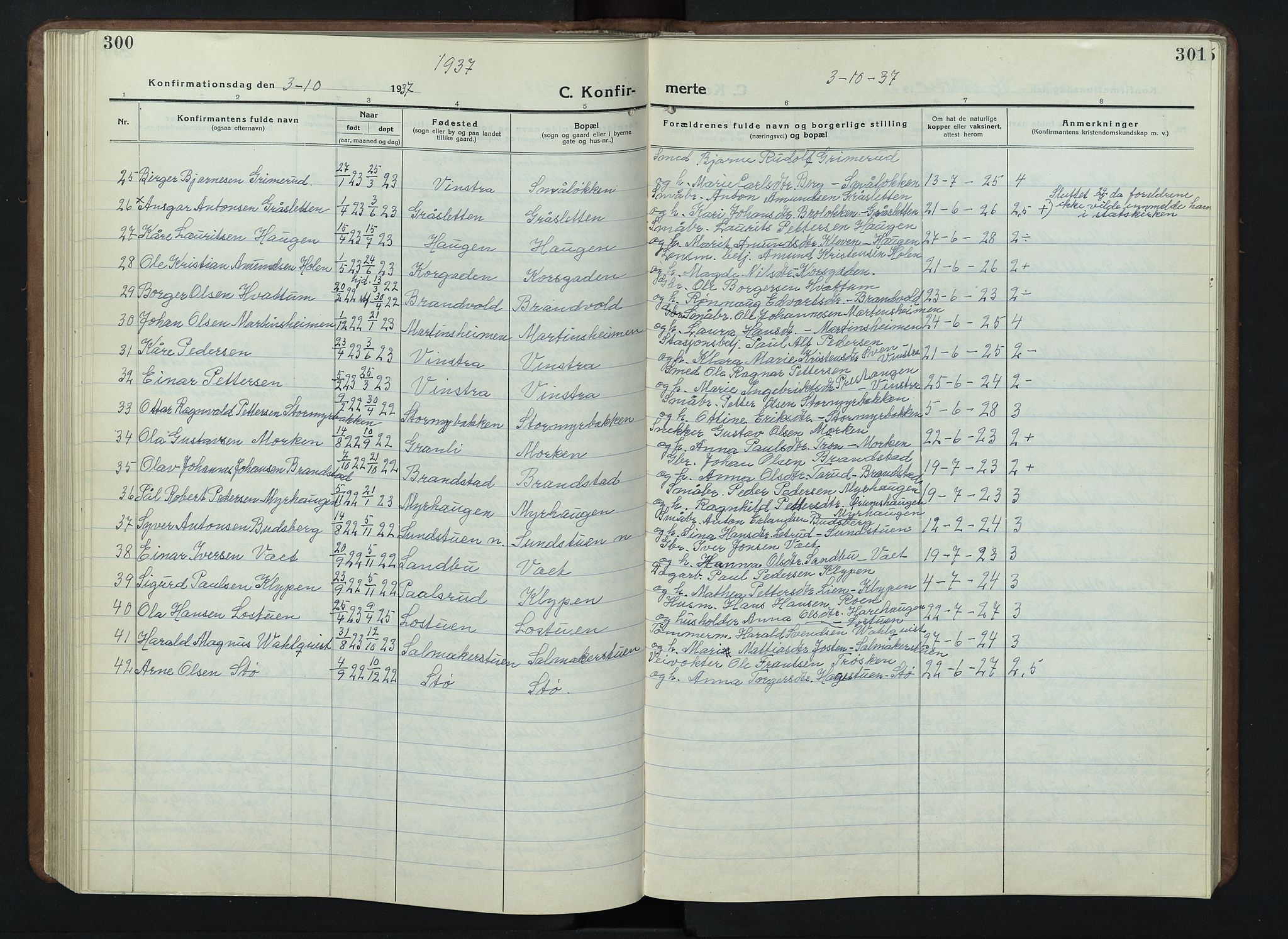 Nord-Fron prestekontor, SAH/PREST-080/H/Ha/Hab/L0007: Parish register (copy) no. 7, 1915-1946, p. 300-301