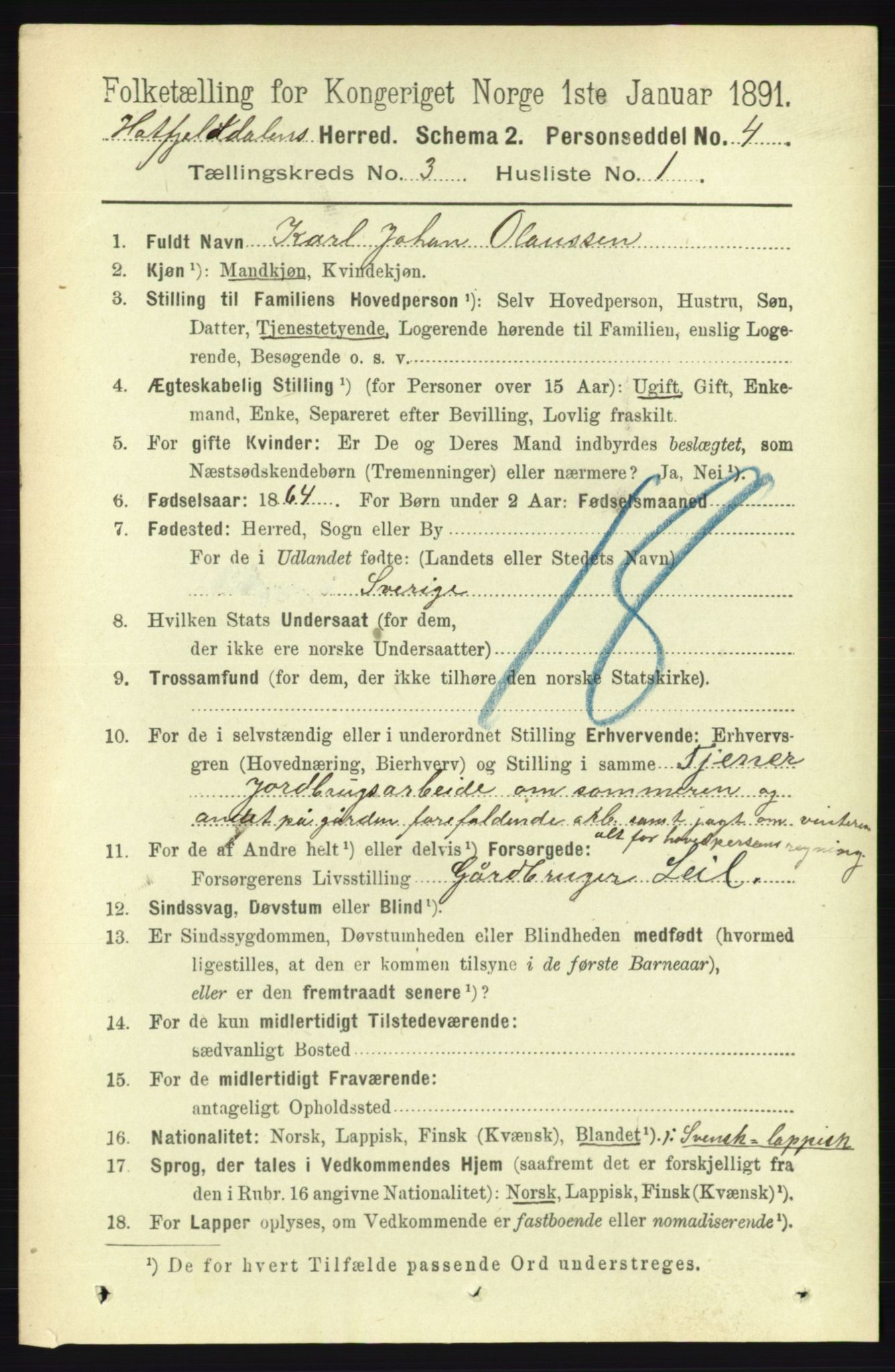 RA, 1891 census for 1826 Hattfjelldal, 1891, p. 636