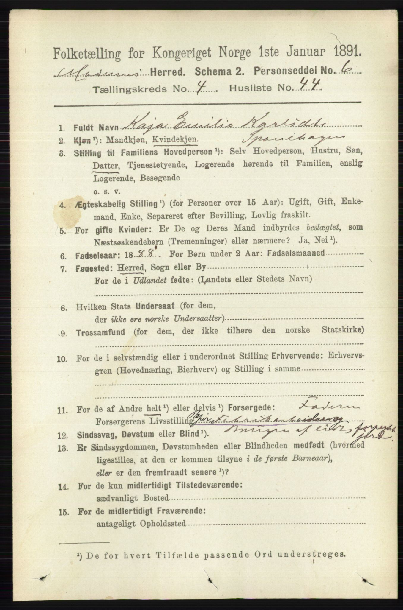 RA, 1891 census for 0623 Modum, 1891, p. 1261