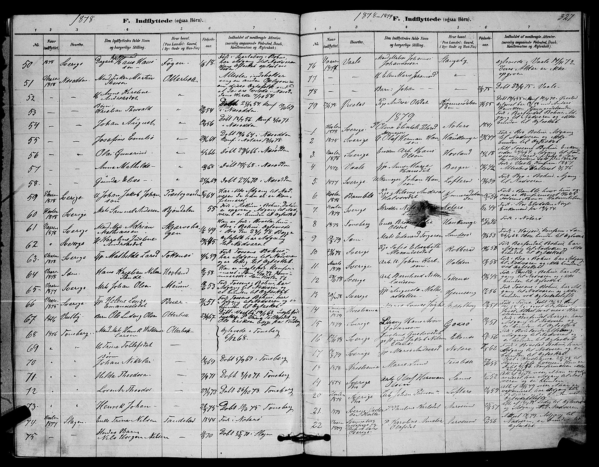 Nøtterøy kirkebøker, AV/SAKO-A-354/G/Ga/L0003: Parish register (copy) no. I 3, 1878-1893, p. 327