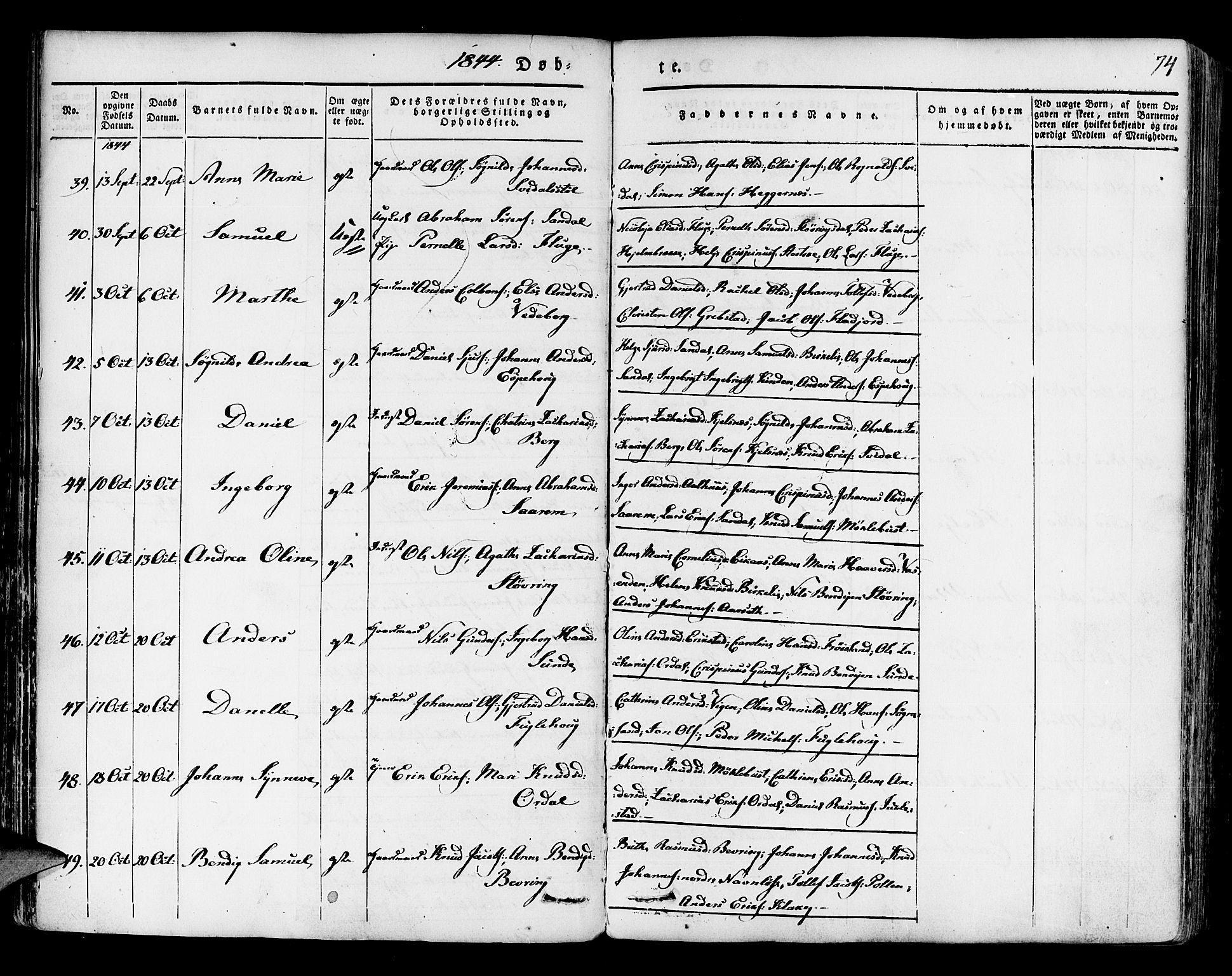 Jølster sokneprestembete, AV/SAB-A-80701/H/Haa/Haaa/L0009: Parish register (official) no. A 9, 1833-1848, p. 74