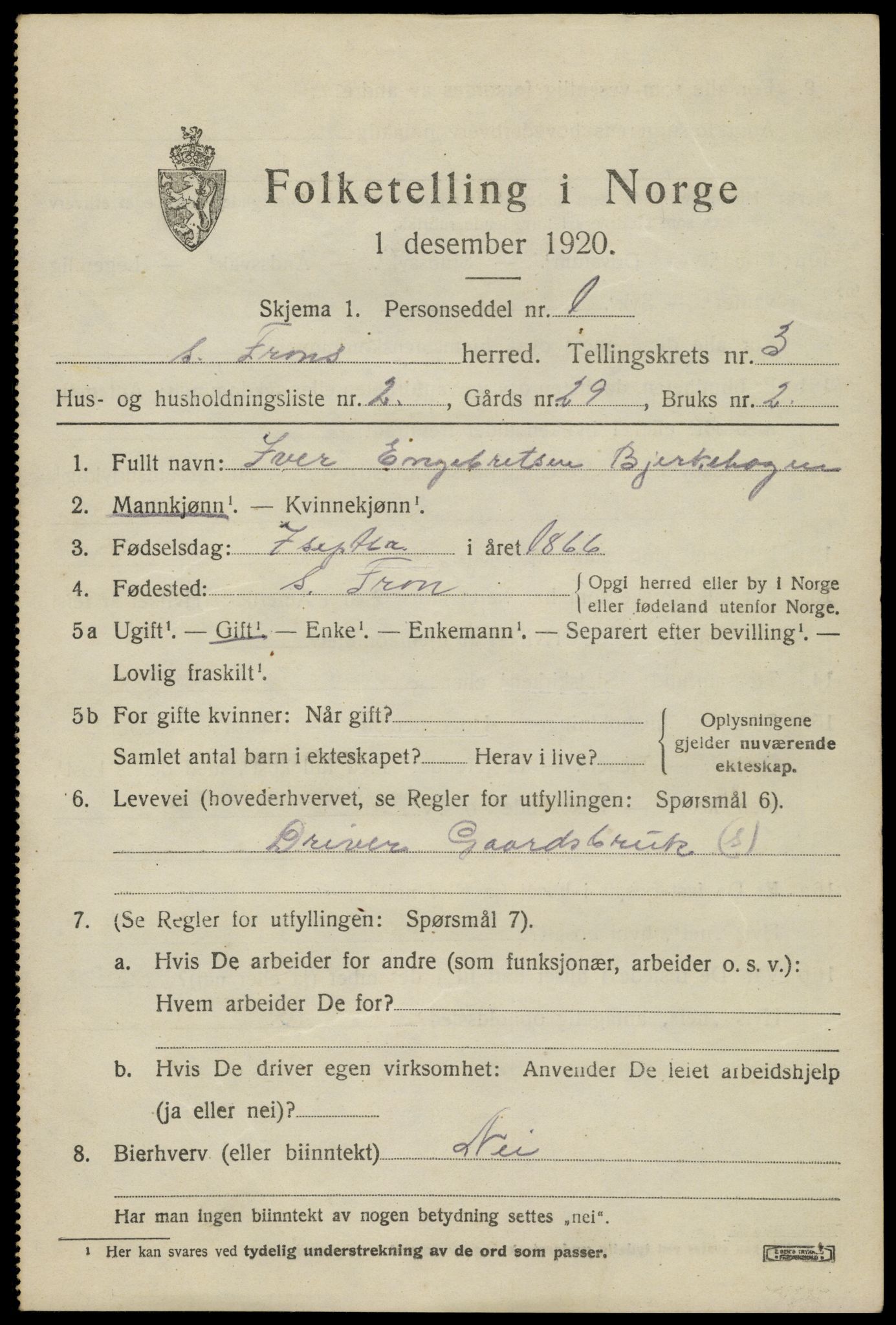 SAH, 1920 census for Sør-Fron, 1920, p. 3491