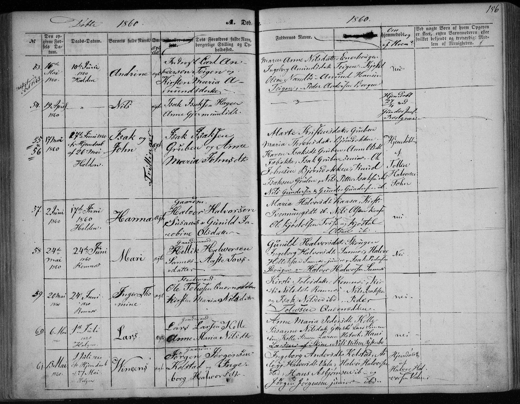 Holla kirkebøker, AV/SAKO-A-272/F/Fa/L0005: Parish register (official) no. 5, 1849-1860, p. 156