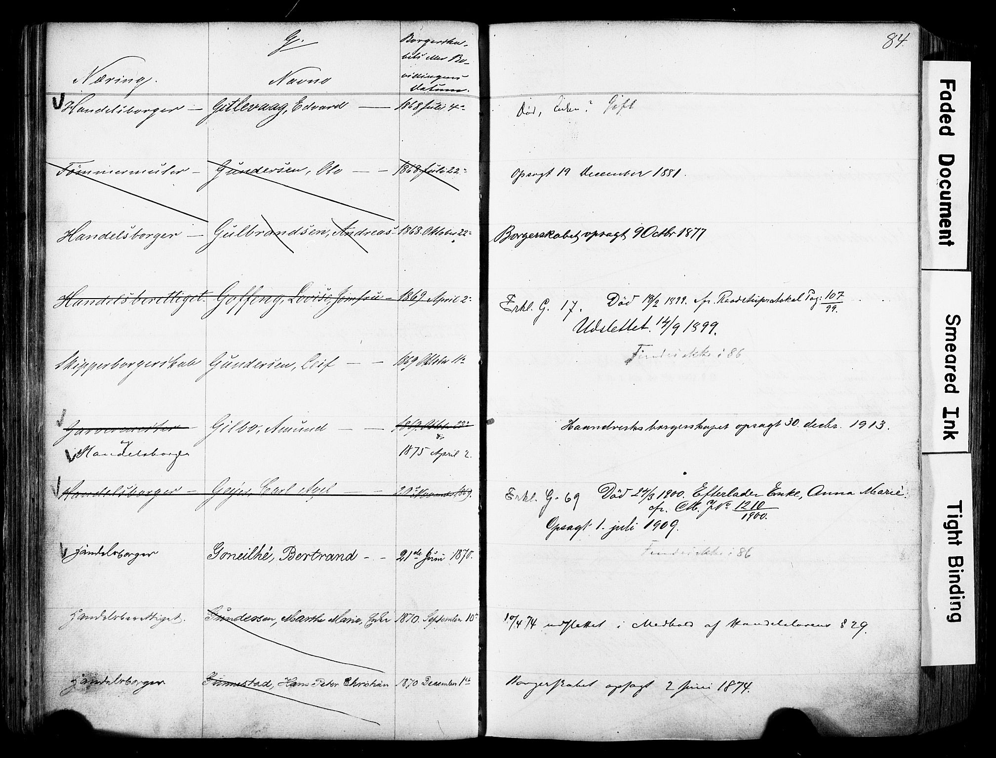 Kristiania magistrat, AV/SAO-A-10711/F/Fb/L0004: Borgerrulle, 1860-1879, p. 86