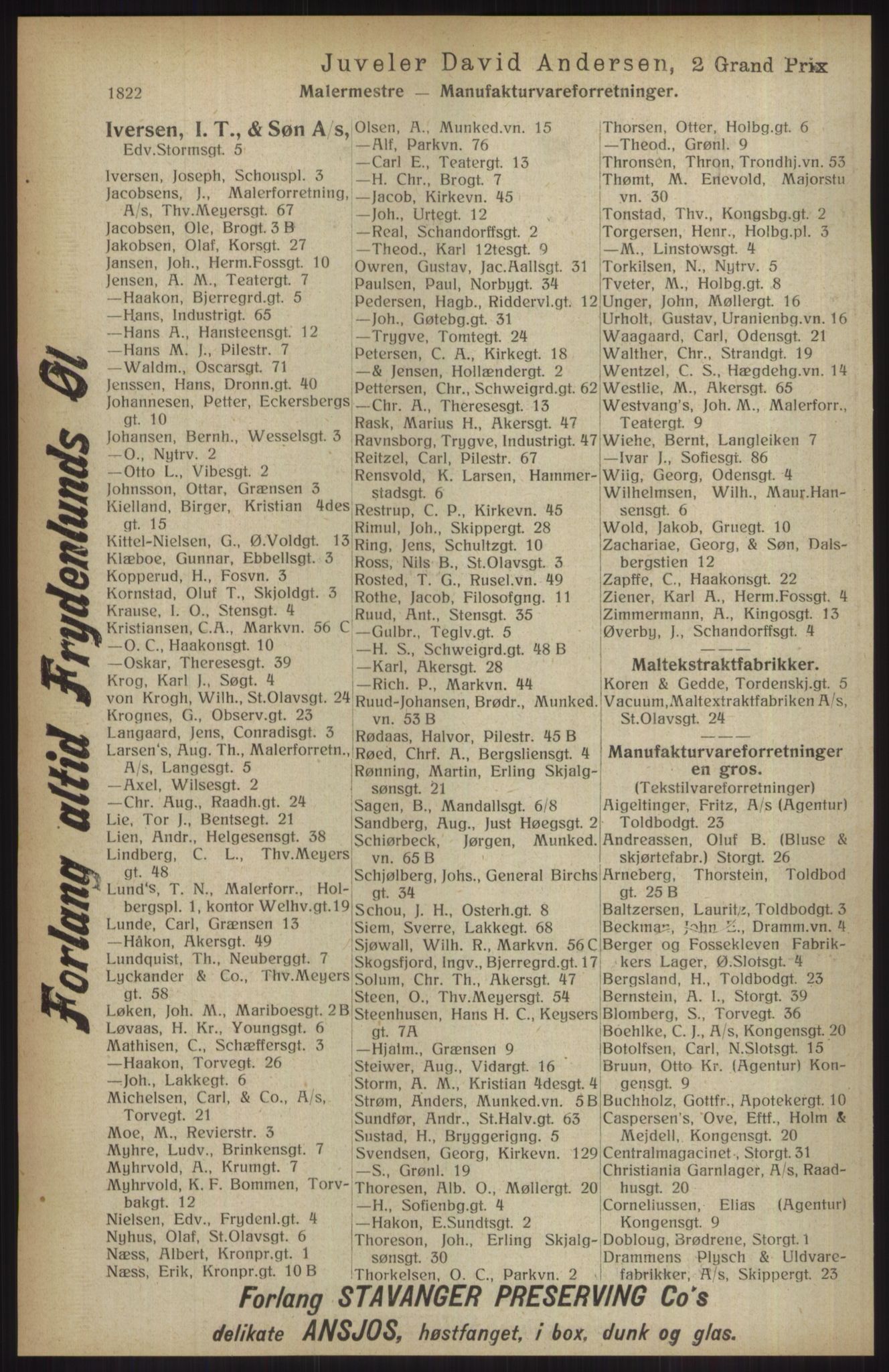 Kristiania/Oslo adressebok, PUBL/-, 1914, p. 1822