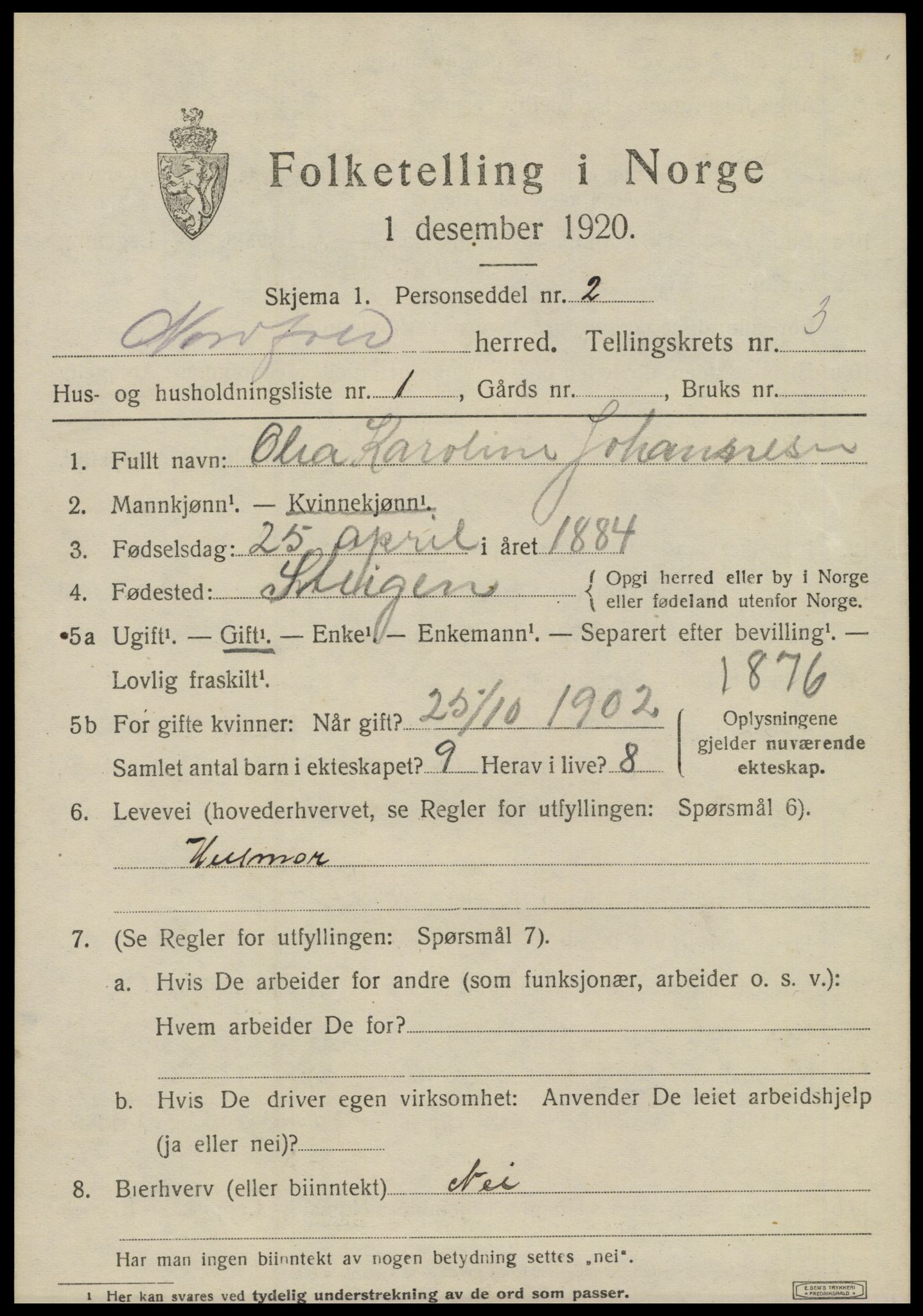 SAT, 1920 census for Nordfold, 1920, p. 1505