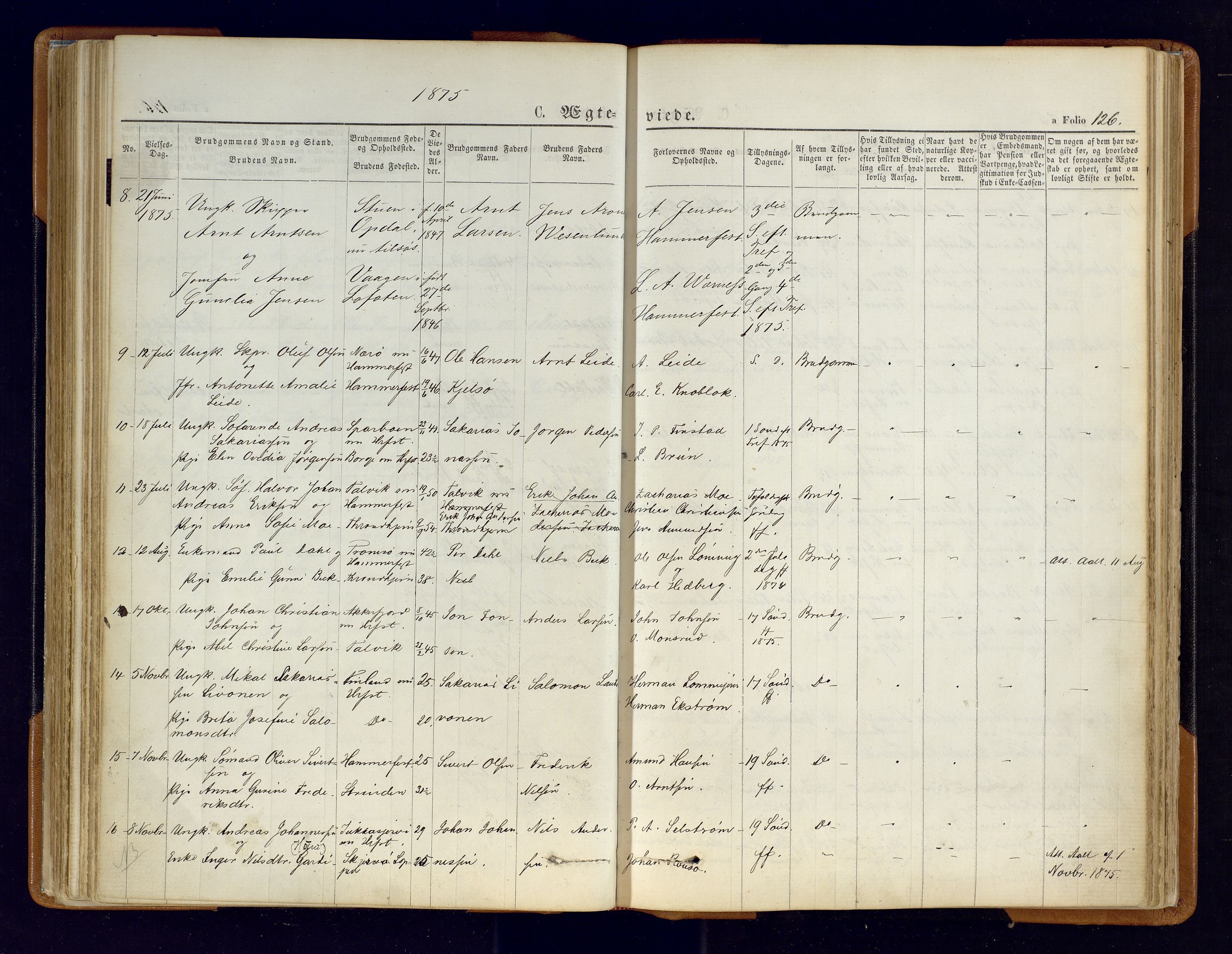 Hammerfest sokneprestkontor, AV/SATØ-S-1347/H/Ha/L0006.kirke: Parish register (official) no. 6, 1869-1877, p. 126