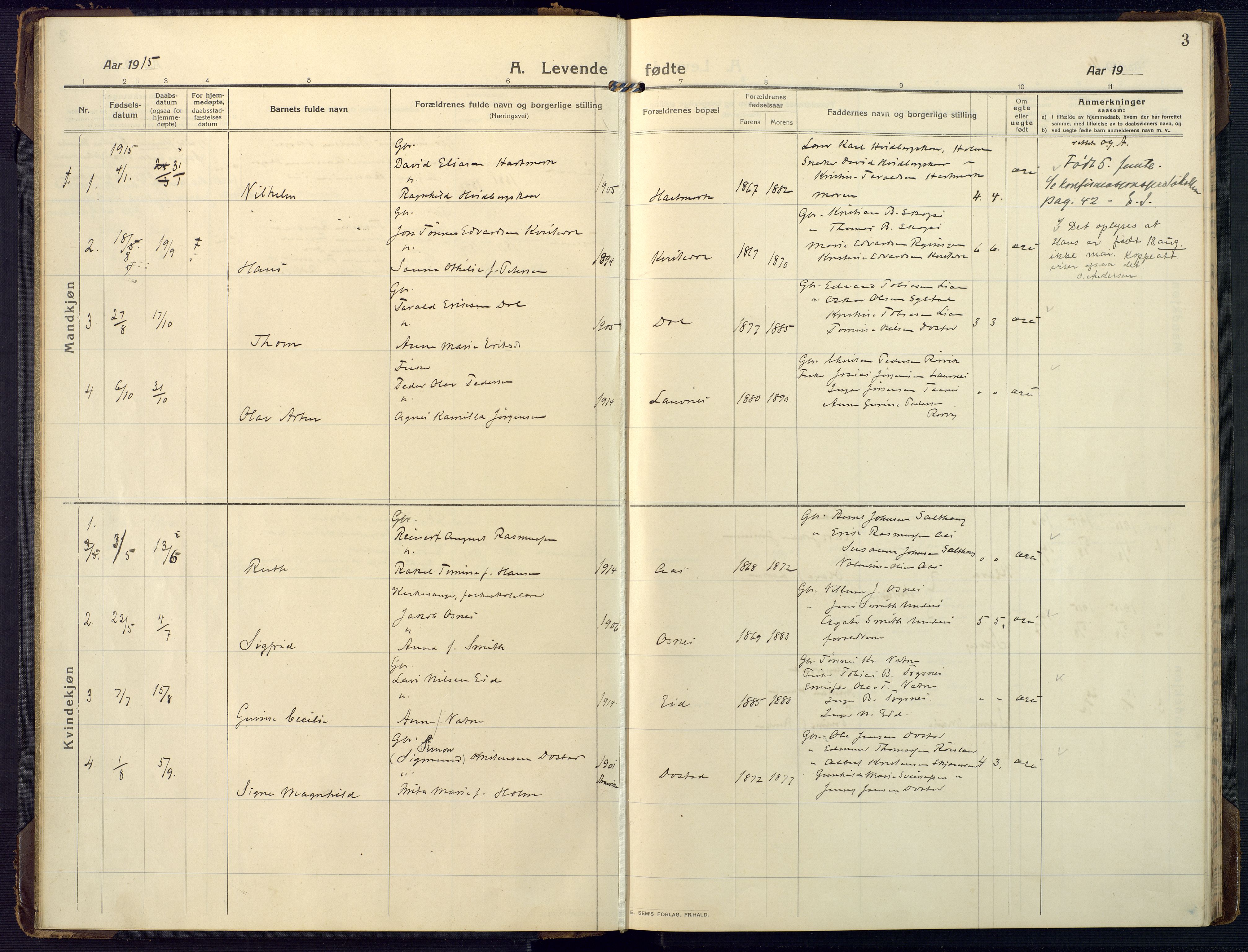 Mandal sokneprestkontor, AV/SAK-1111-0030/F/Fa/Fab/L0003: Parish register (official) no. A 3, 1913-1933, p. 3