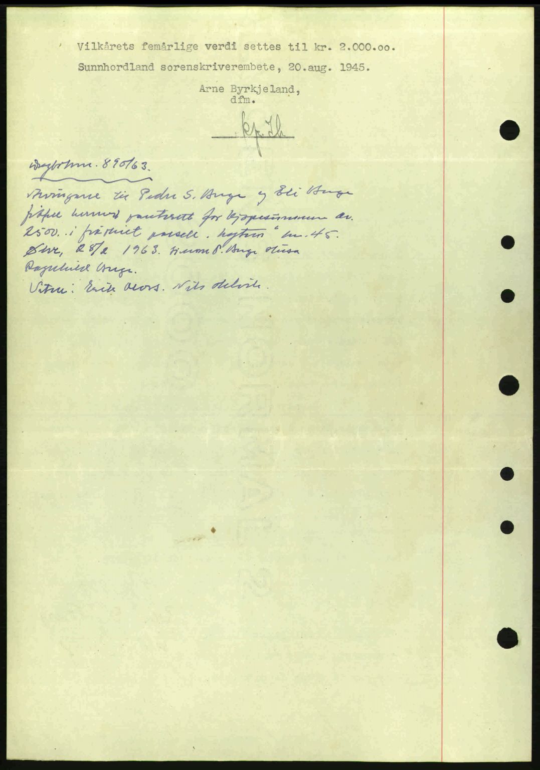 Sunnhordland sorenskrivar, AV/SAB-A-2401: Mortgage book no. A77, 1945-1945, Diary no: : 1056/1945