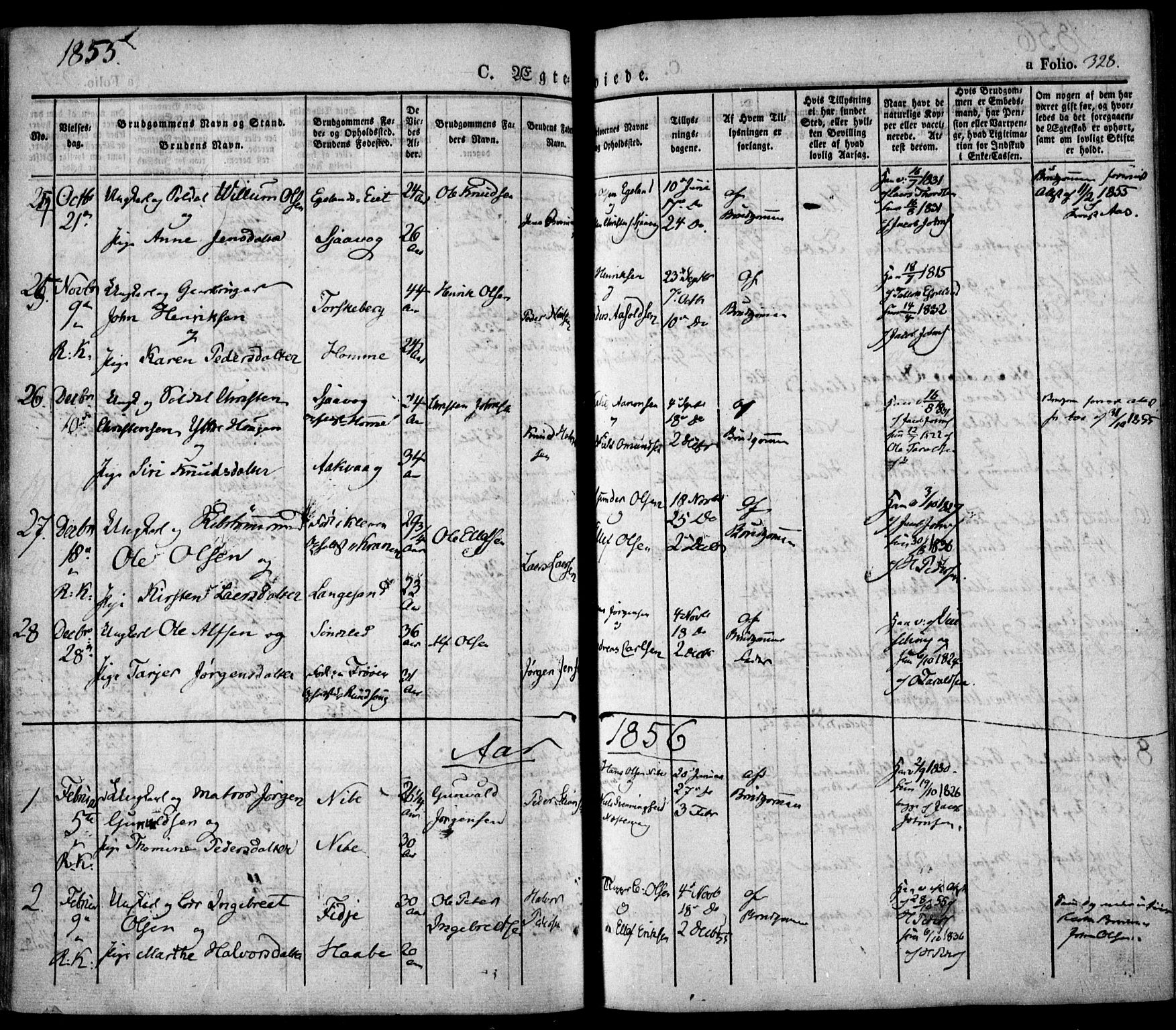Søndeled sokneprestkontor, SAK/1111-0038/F/Fa/L0002: Parish register (official) no. A 2, 1839-1860, p. 328
