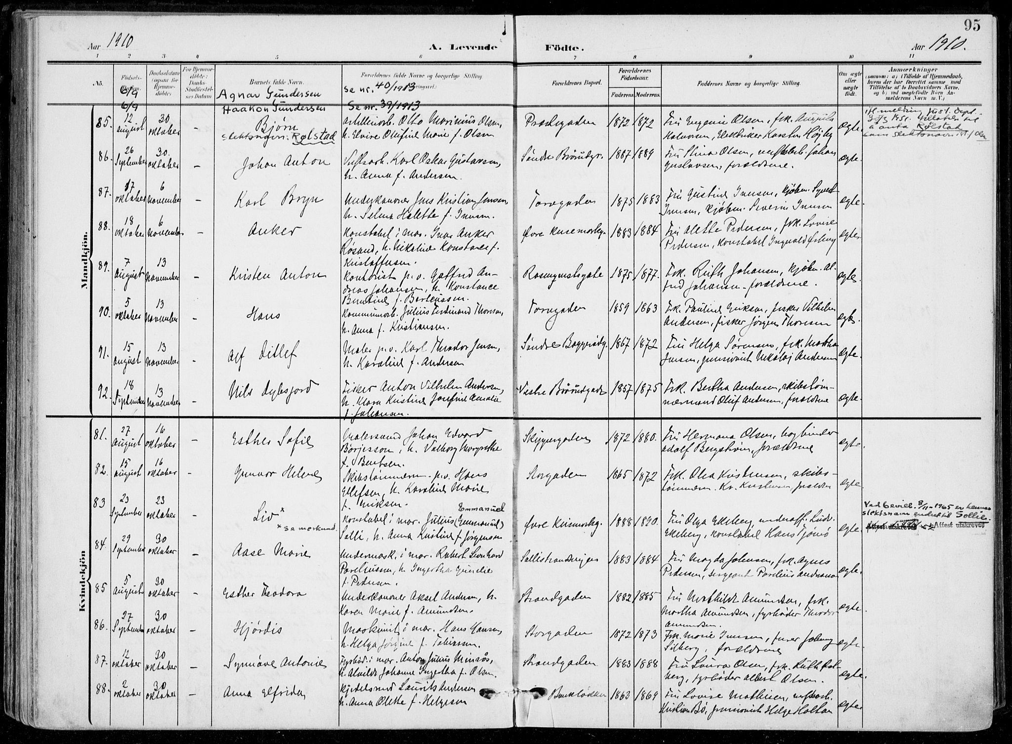 Horten kirkebøker, AV/SAKO-A-348/F/Fa/L0006: Parish register (official) no. 6, 1905-1912, p. 95