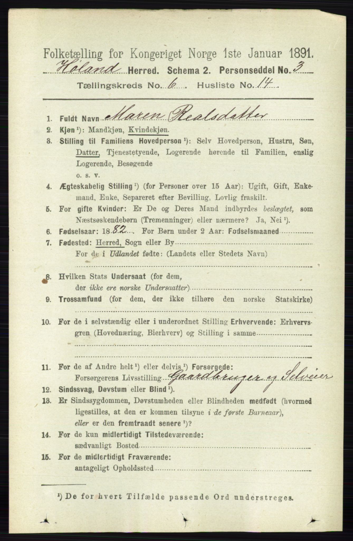 RA, 1891 census for 0221 Høland, 1891, p. 4409