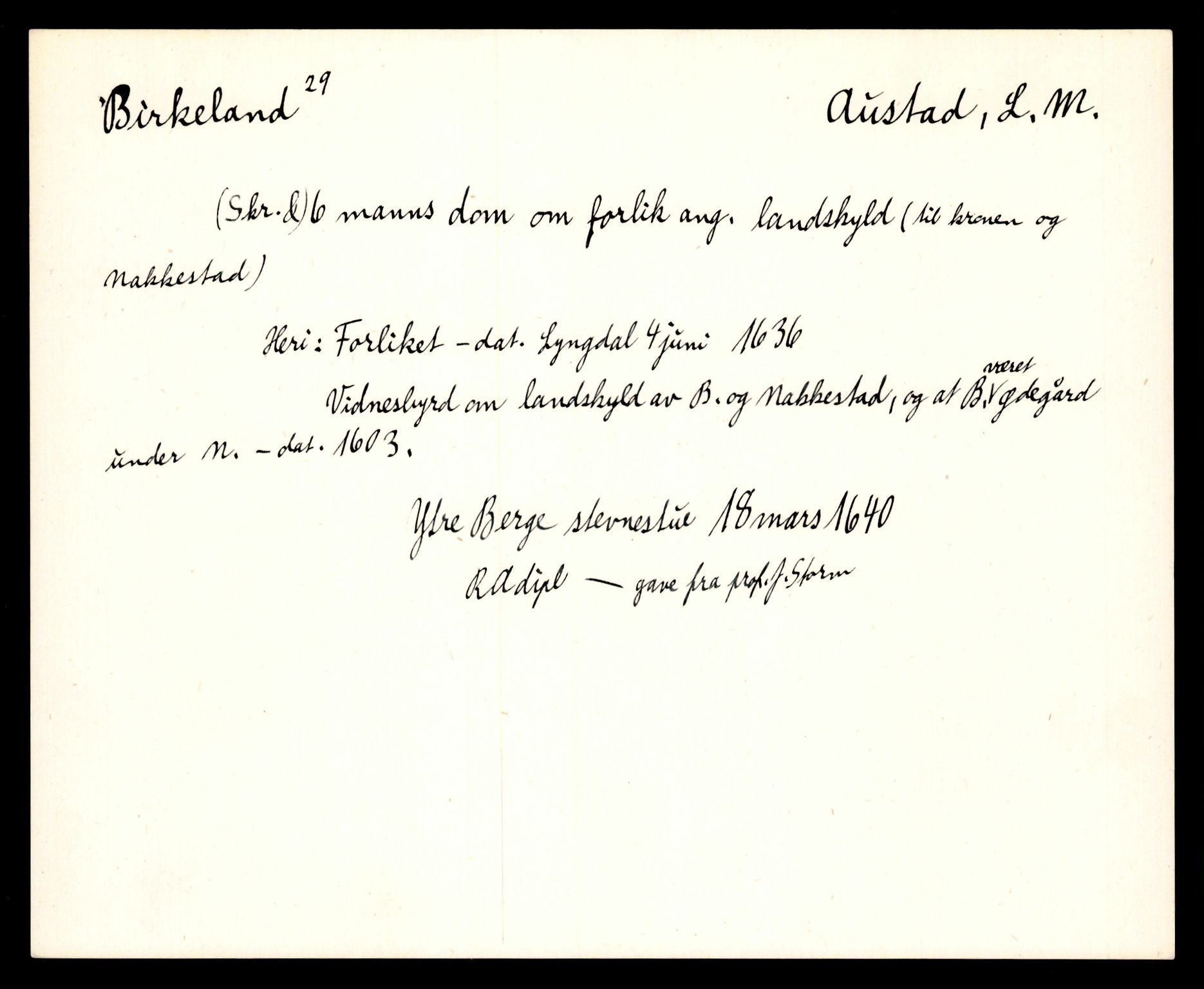 Riksarkivets diplomsamling, AV/RA-EA-5965/F35/F35e/L0026: Registreringssedler Vest-Agder 2, 1400-1700, p. 57