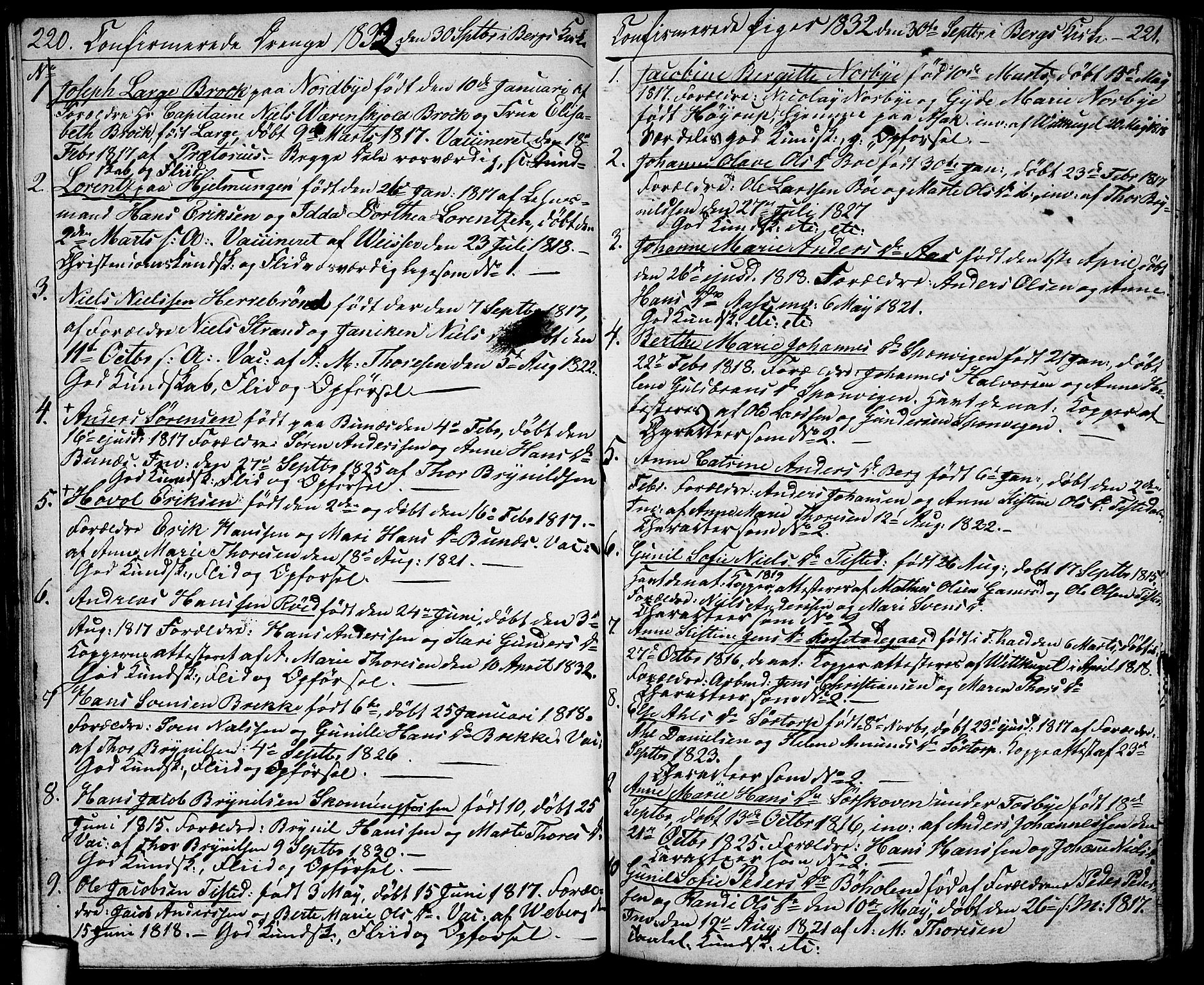 Berg prestekontor Kirkebøker, AV/SAO-A-10902/G/Ga/L0002: Parish register (copy) no. I 2, 1832-1844, p. 220-221