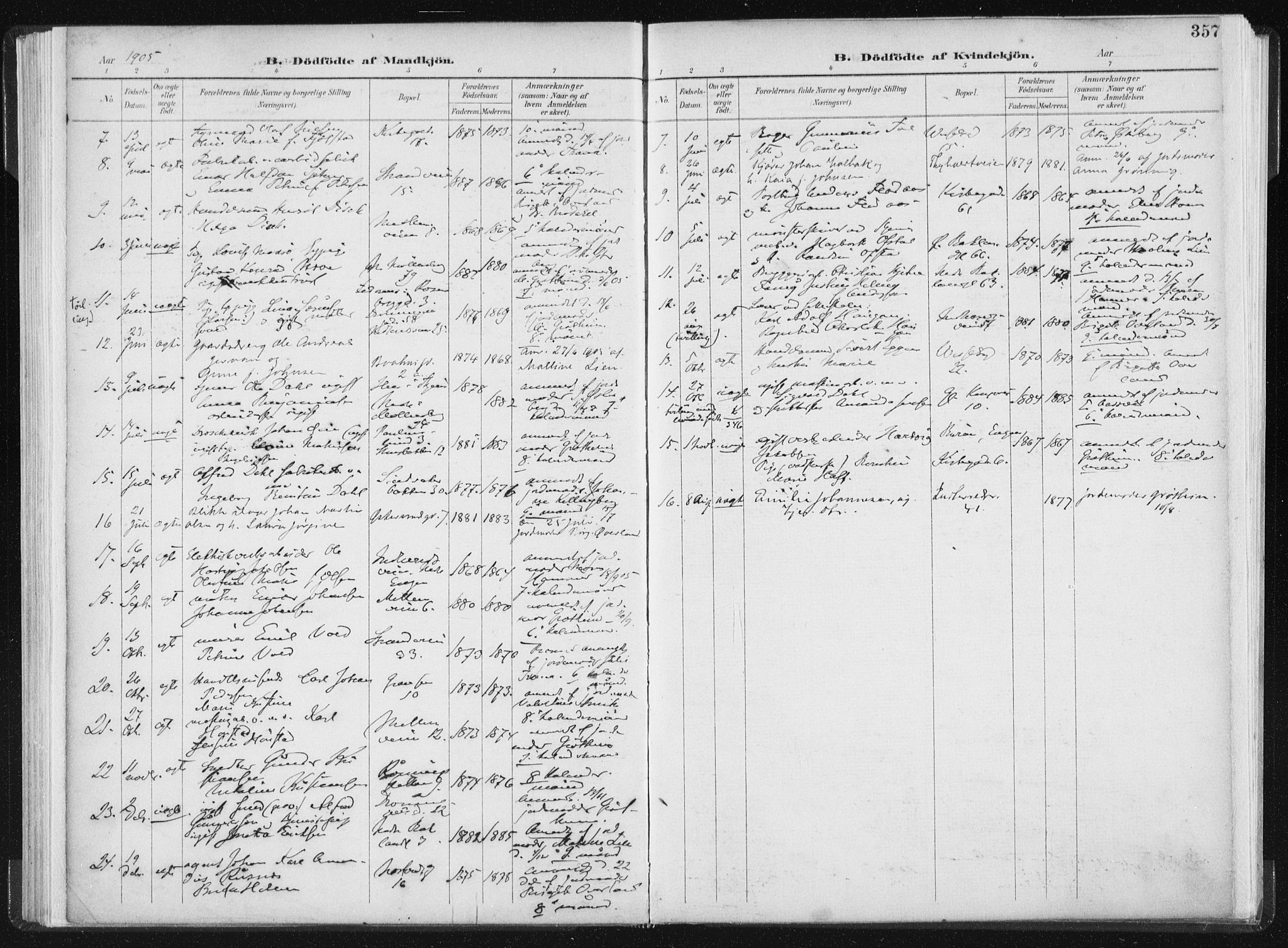 Ministerialprotokoller, klokkerbøker og fødselsregistre - Sør-Trøndelag, SAT/A-1456/604/L0200: Parish register (official) no. 604A20II, 1901-1908, p. 357