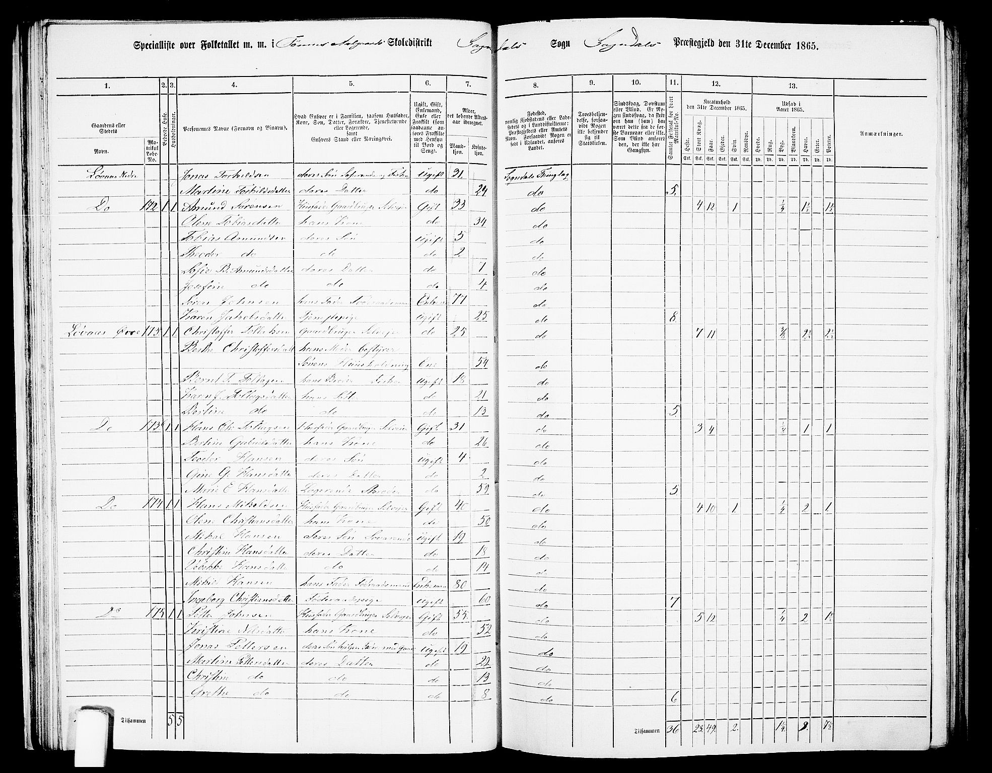 RA, 1865 census for Sokndal, 1865, p. 37