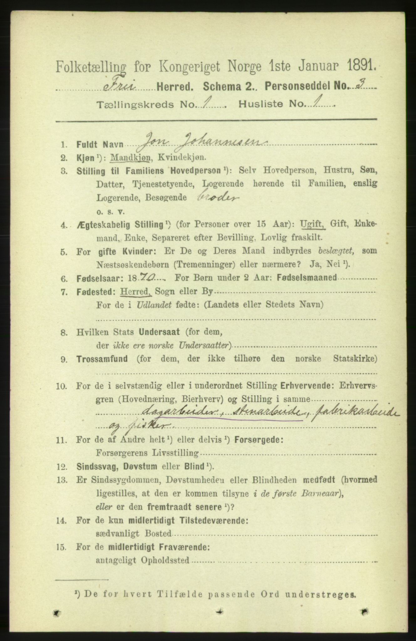 RA, 1891 census for 1556 Frei, 1891, p. 99