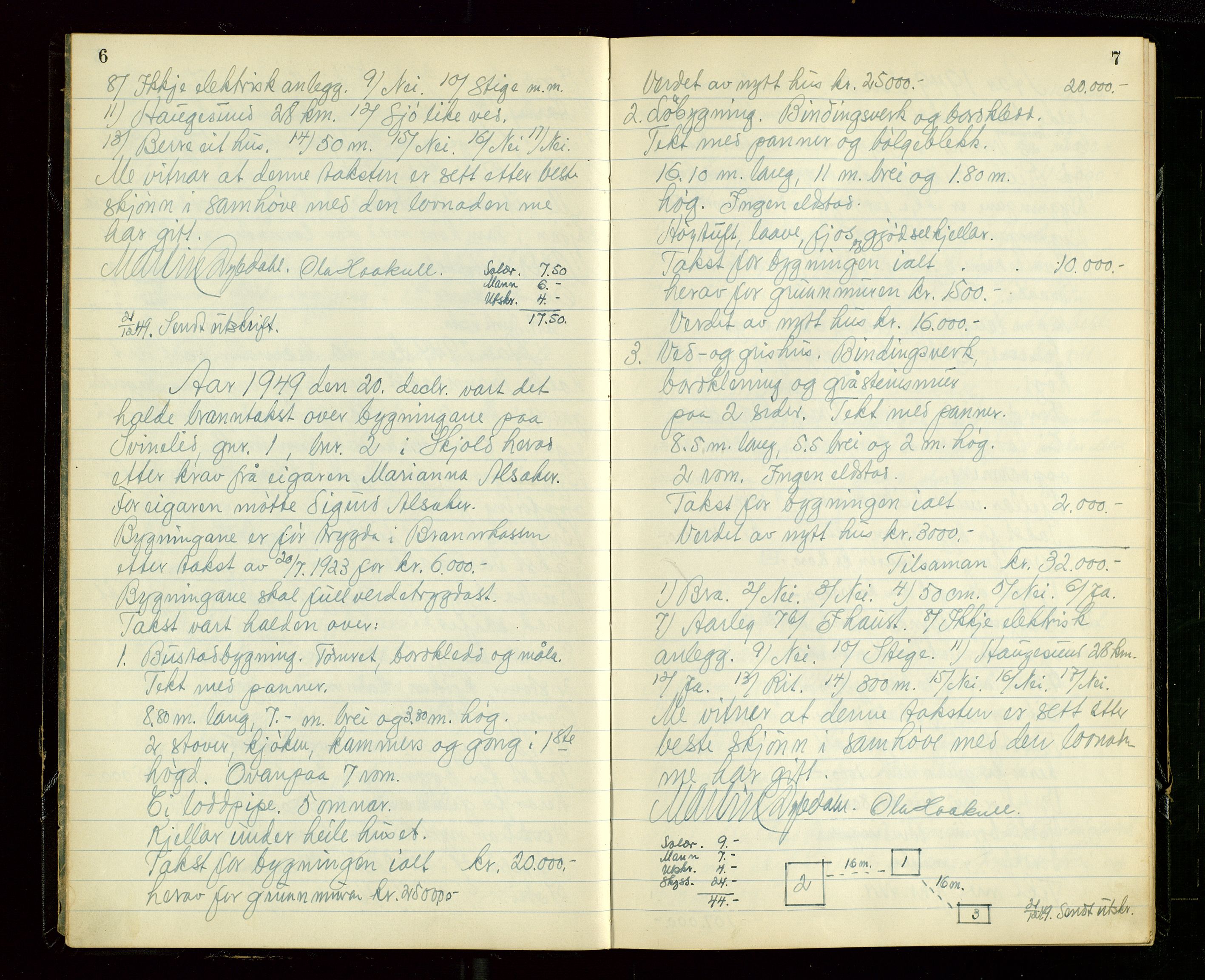 Skjold lensmannskontor, SAST/A-100182/Goa/L0003: "Branntakstprotokoll for Skjold lensmannsdistrikt", 1949-1953, p. 6-7