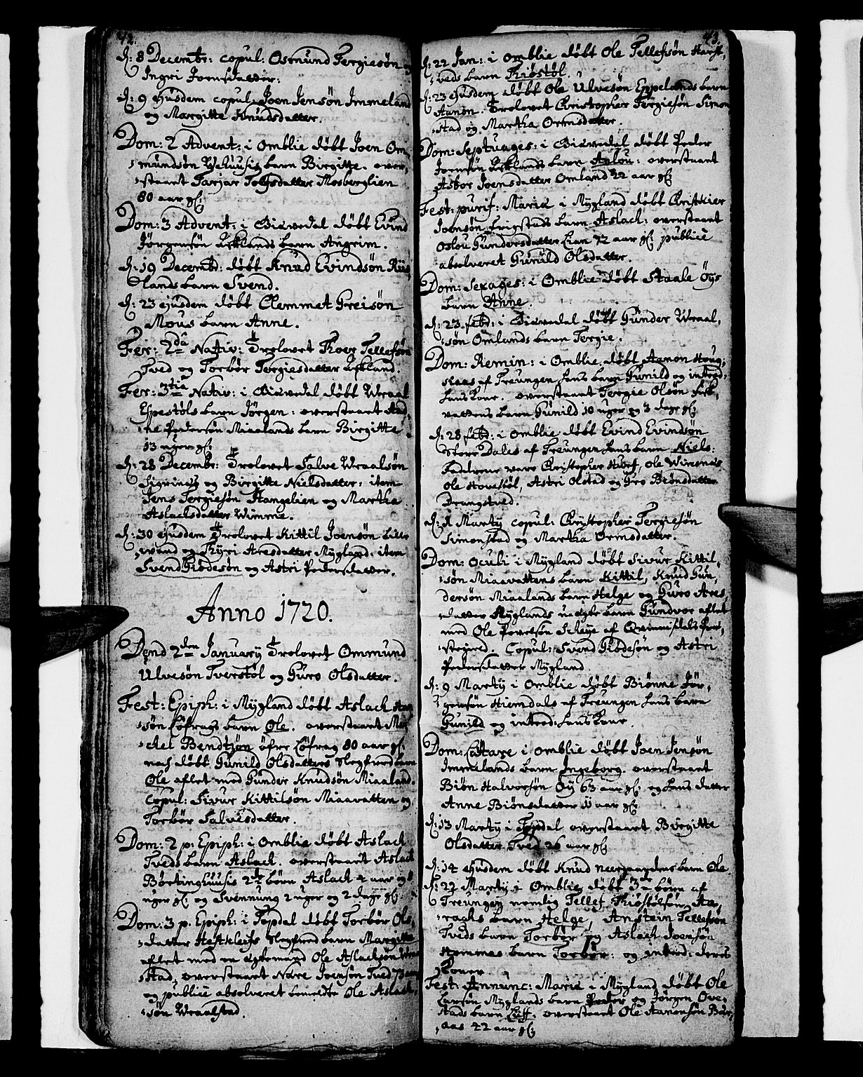 Åmli sokneprestkontor, SAK/1111-0050/F/Fa/Fac/L0001: Parish register (official) no. A 1, 1711-1740, p. 42-43