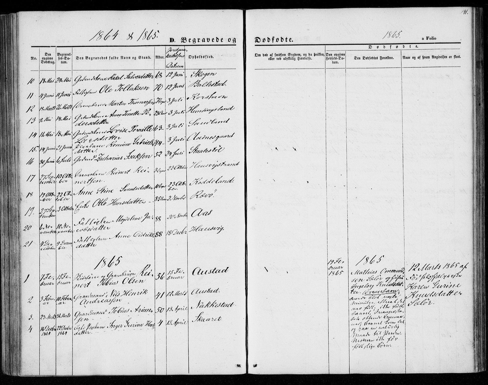Lyngdal sokneprestkontor, SAK/1111-0029/F/Fa/Faa/L0002: Parish register (official) no. A 2, 1858-1870, p. 141