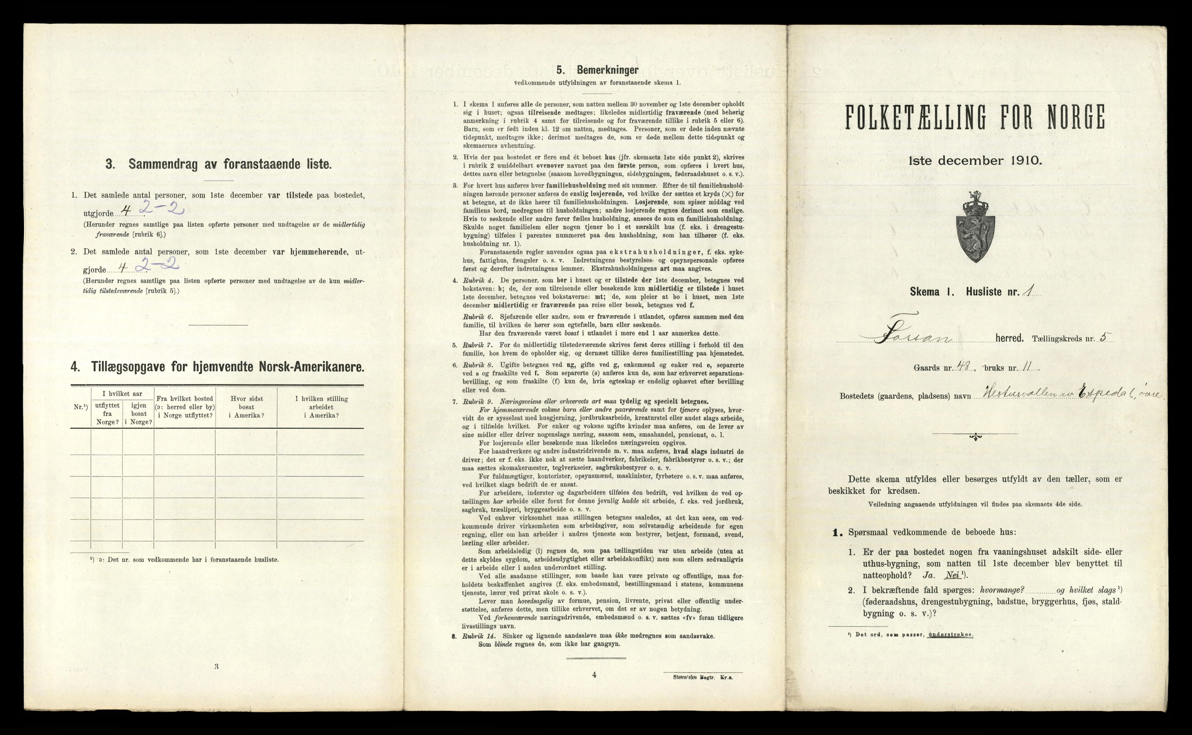 RA, 1910 census for Forsand, 1910, p. 375