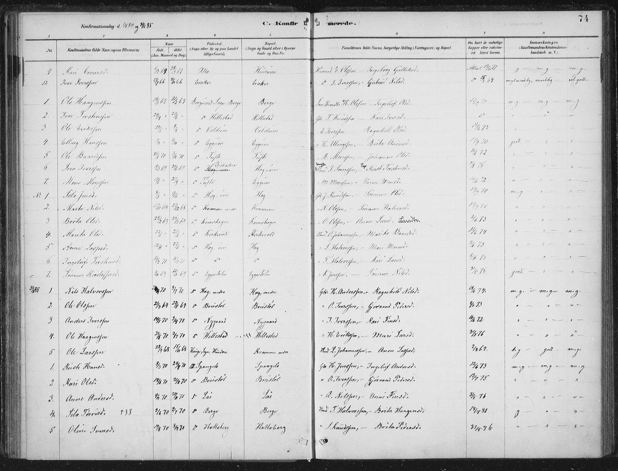 Lærdal sokneprestembete, AV/SAB-A-81201: Parish register (official) no. C  1, 1878-1911, p. 74