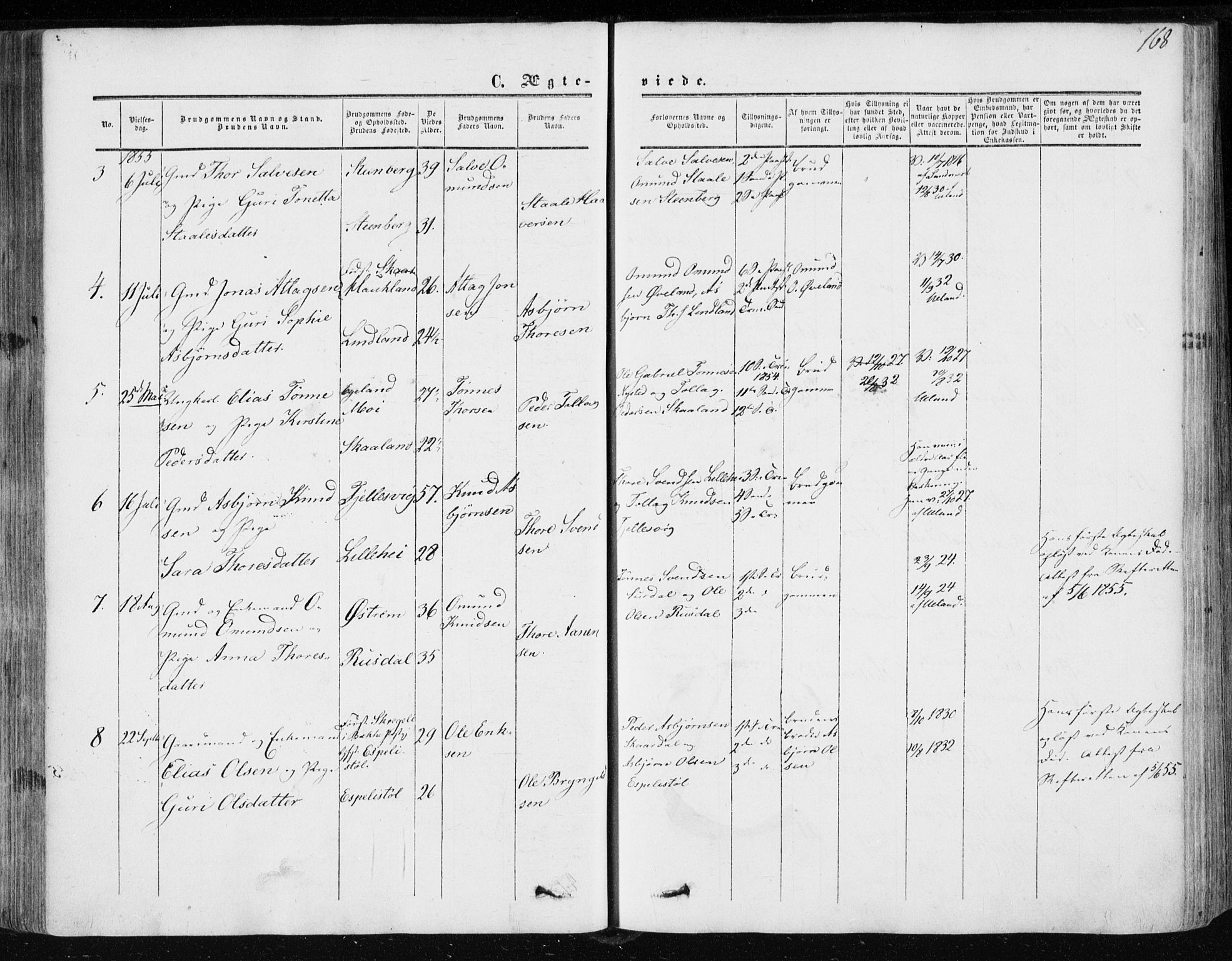 Lund sokneprestkontor, AV/SAST-A-101809/S06/L0009: Parish register (official) no. A 8, 1853-1877, p. 168