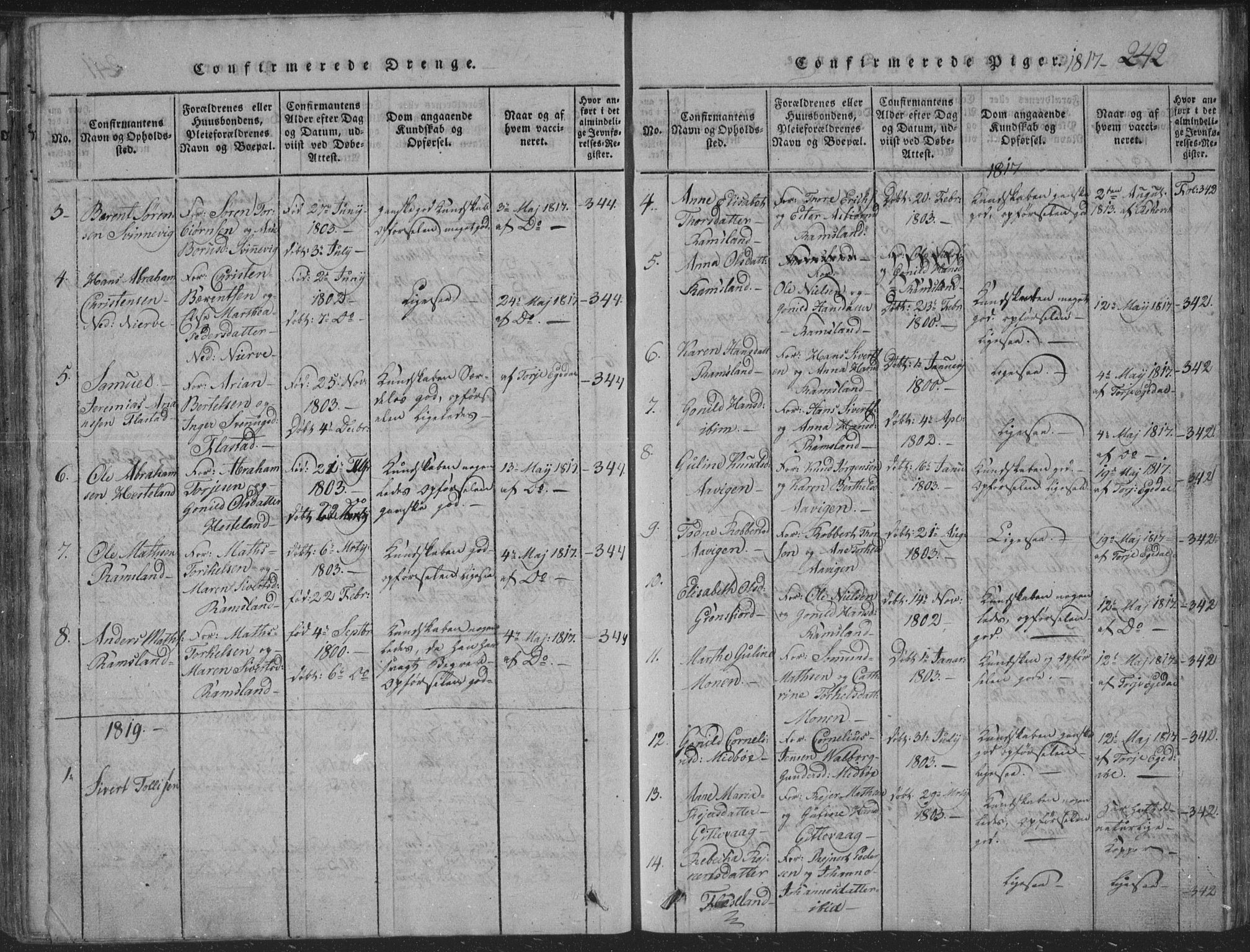 Sør-Audnedal sokneprestkontor, SAK/1111-0039/F/Fb/Fba/L0001: Parish register (copy) no. B 1, 1815-1850, p. 242