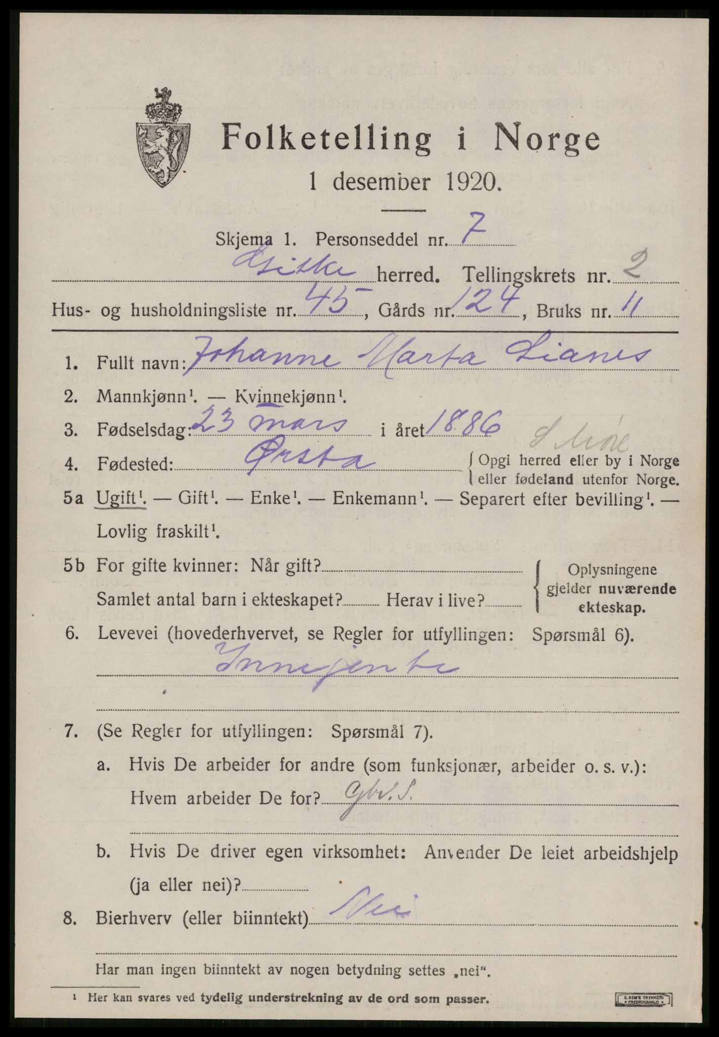 SAT, 1920 census for Giske, 1920, p. 1612