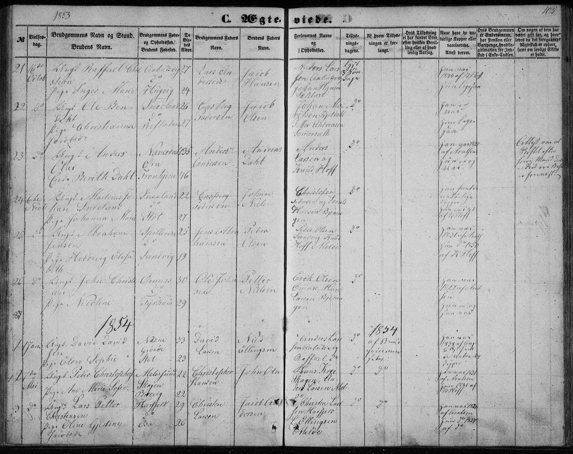 Ministerialprotokoller, klokkerbøker og fødselsregistre - Nordland, AV/SAT-A-1459/843/L0633: Parish register (copy) no. 843C02, 1853-1873, p. 105