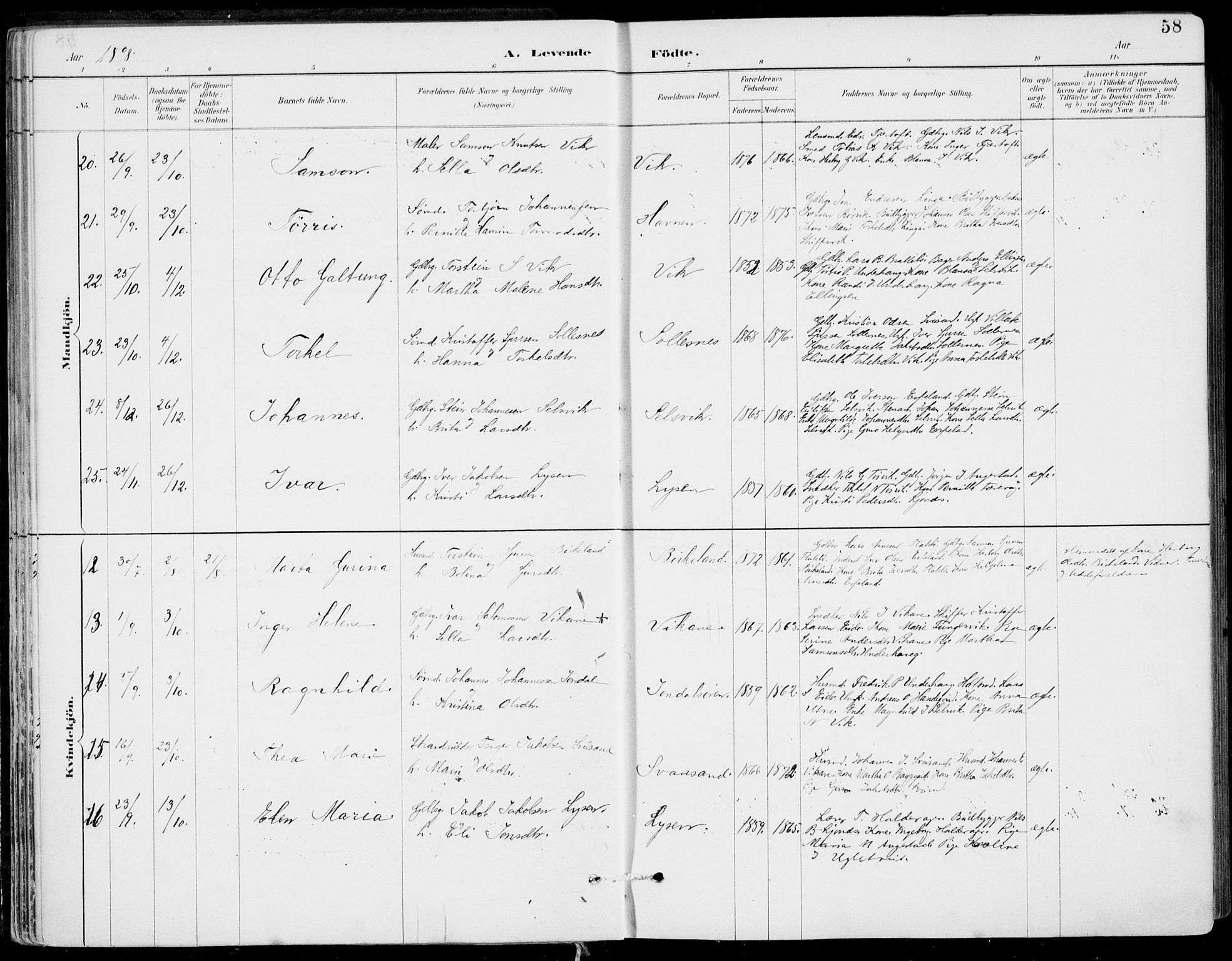 Strandebarm sokneprestembete, SAB/A-78401/H/Haa: Parish register (official) no. E  1, 1886-1908, p. 58