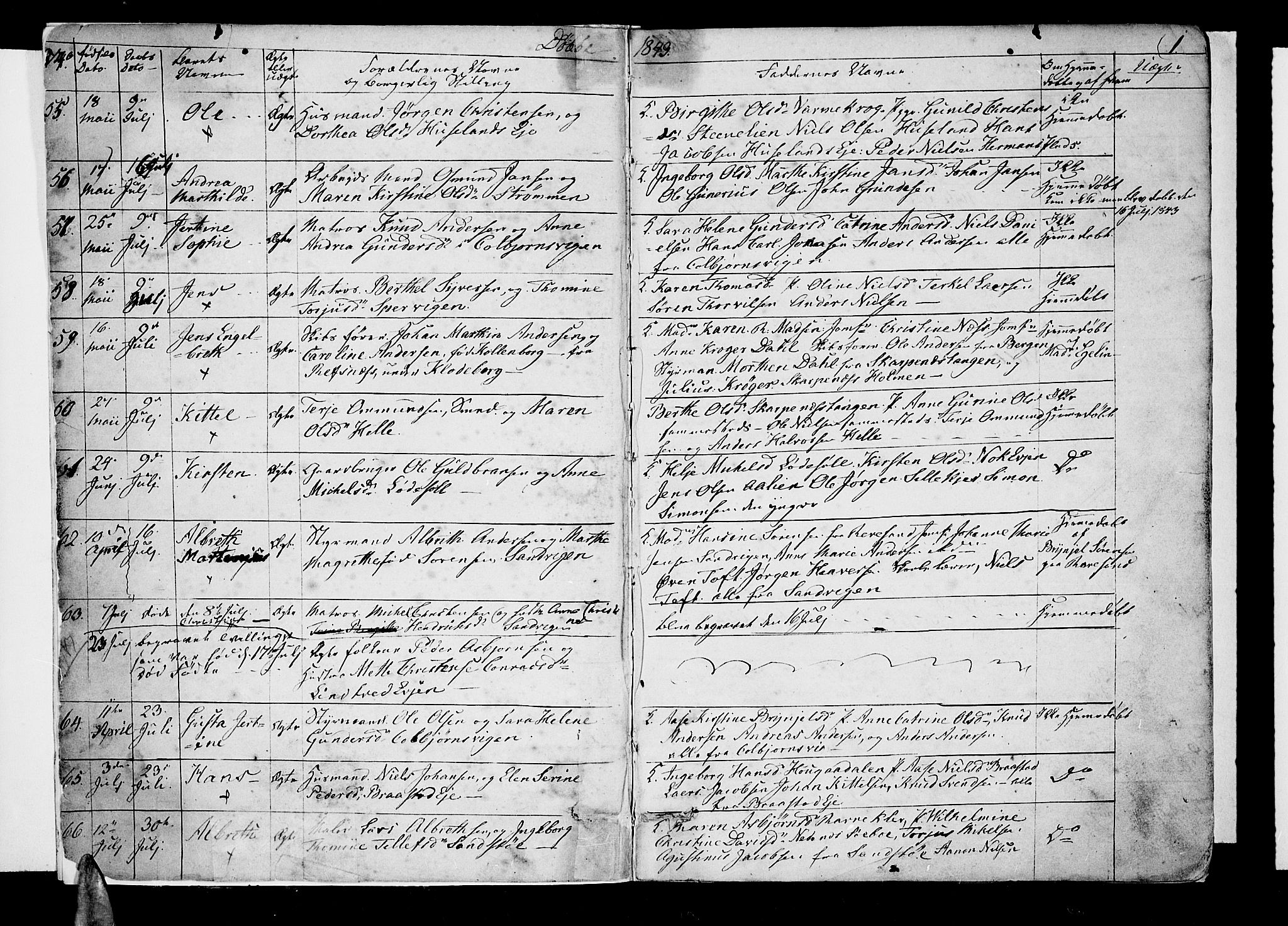 Øyestad sokneprestkontor, AV/SAK-1111-0049/F/Fb/L0006: Parish register (copy) no. B 6, 1843-1854, p. 1