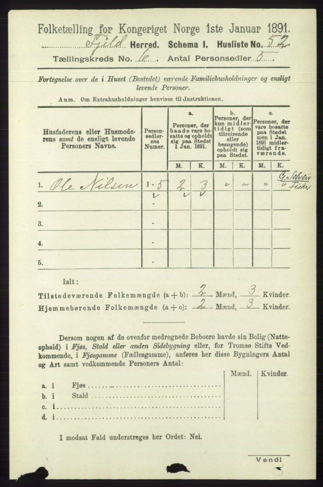 RA, 1891 census for 1246 Fjell, 1891, p. 2992