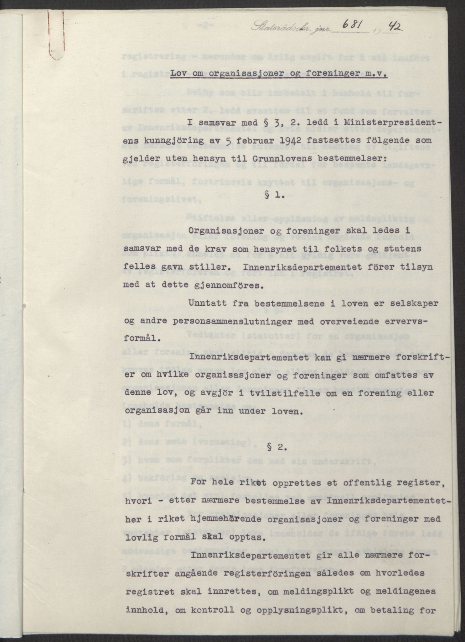 NS-administrasjonen 1940-1945 (Statsrådsekretariatet, de kommisariske statsråder mm), AV/RA-S-4279/D/Db/L0098: Lover II, 1942, p. 333