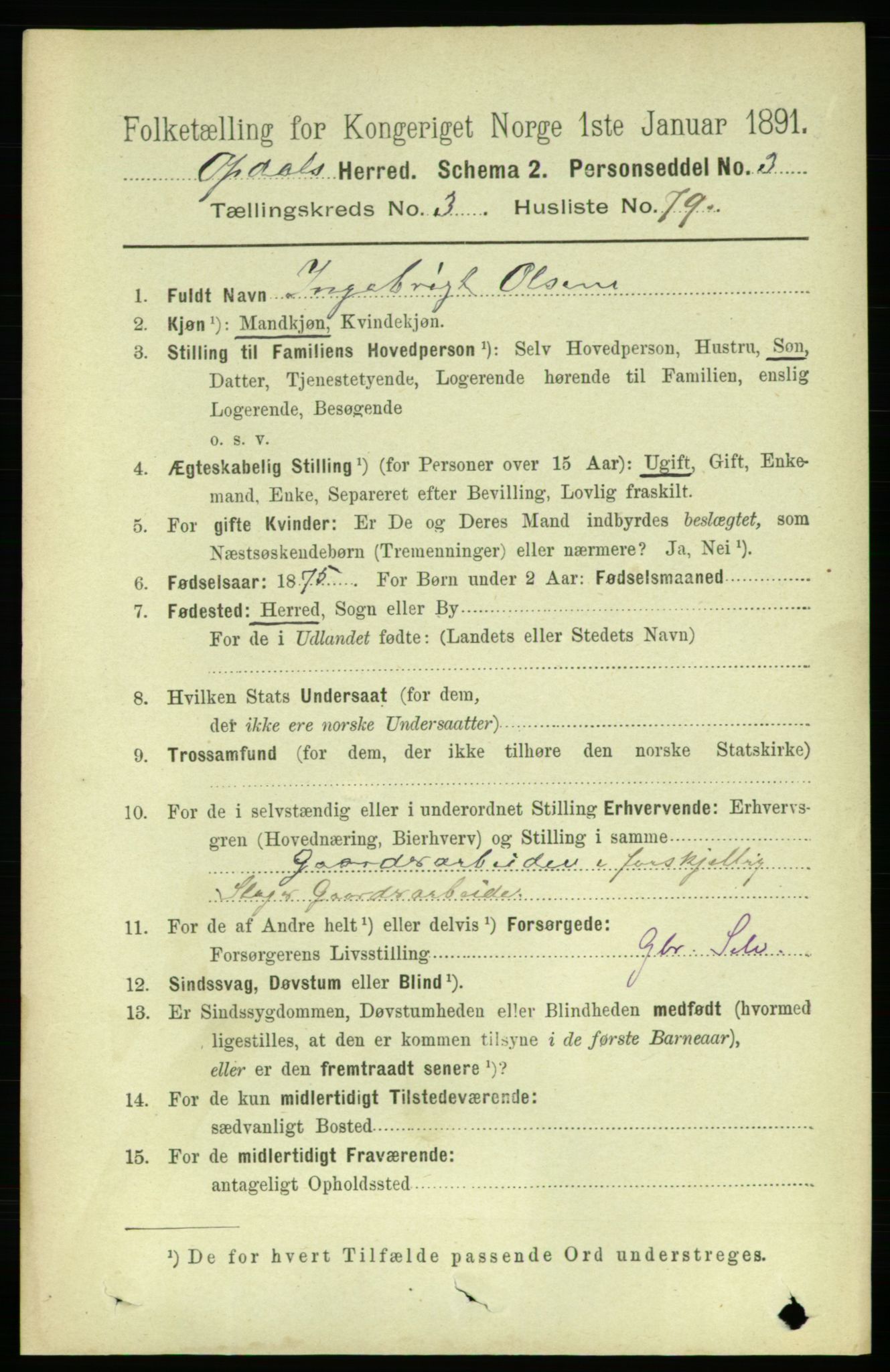 RA, 1891 census for 1634 Oppdal, 1891, p. 1721