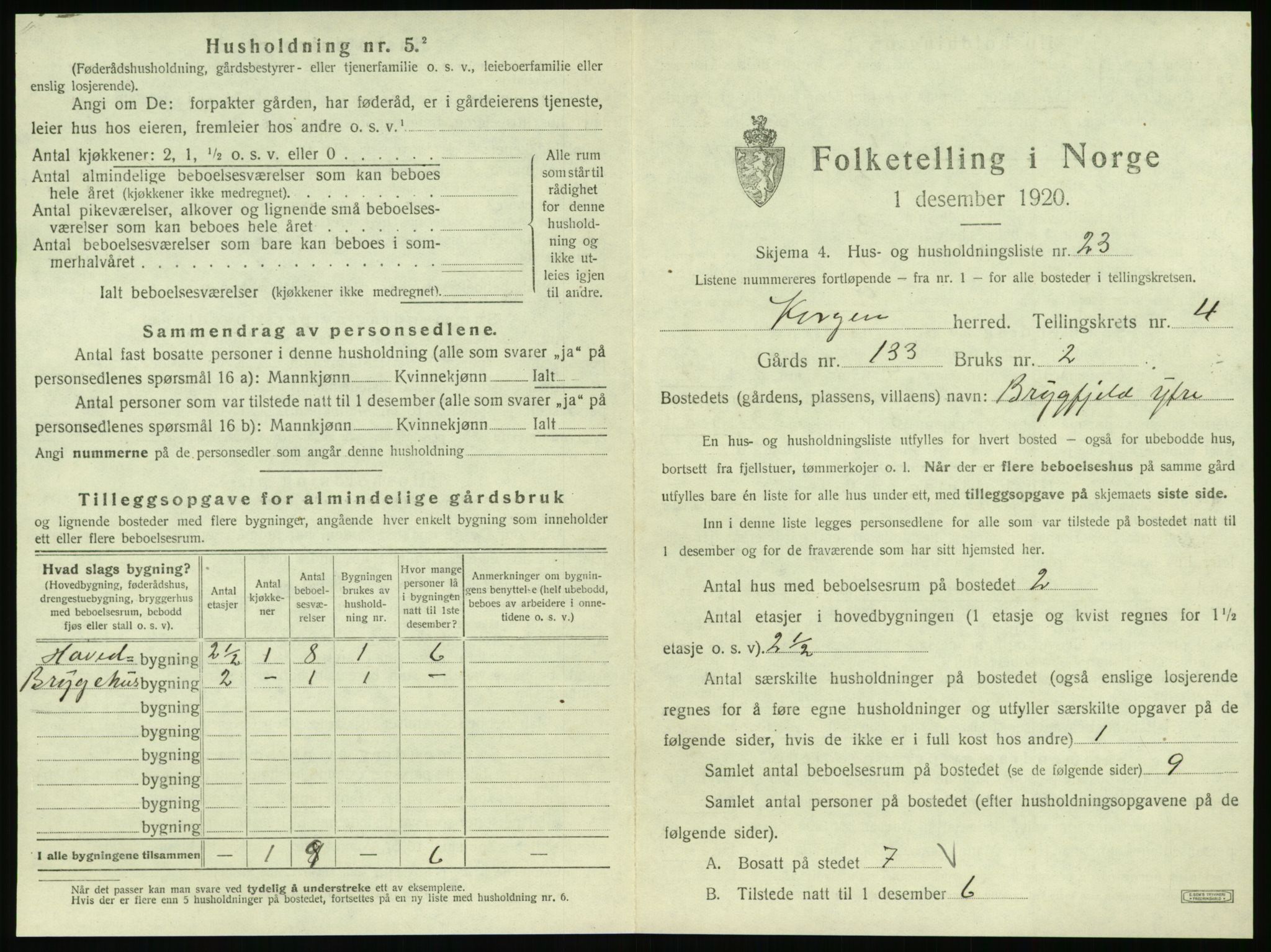 SAT, 1920 census for Korgen, 1920, p. 286