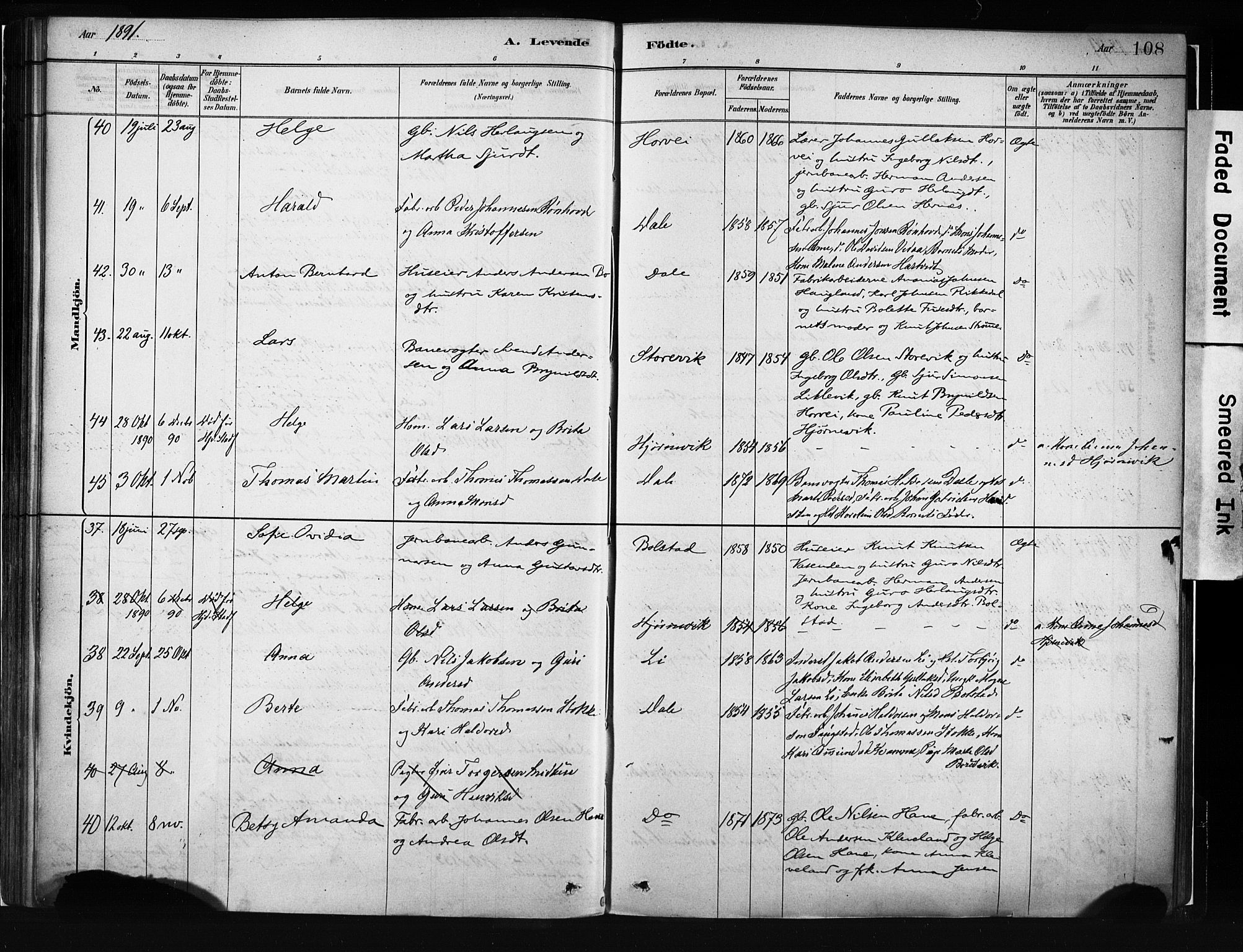 Evanger sokneprestembete, AV/SAB-A-99924: Parish register (official) no. A 1, 1877-1899, p. 108