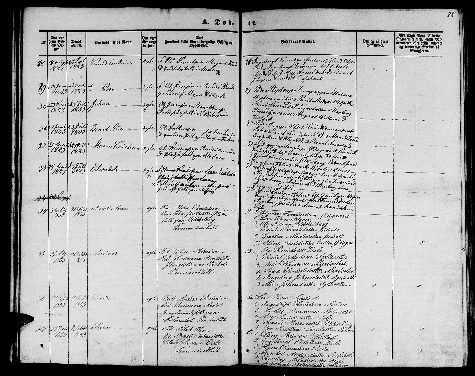 Ministerialprotokoller, klokkerbøker og fødselsregistre - Møre og Romsdal, AV/SAT-A-1454/565/L0753: Parish register (copy) no. 565C02, 1845-1870, p. 28