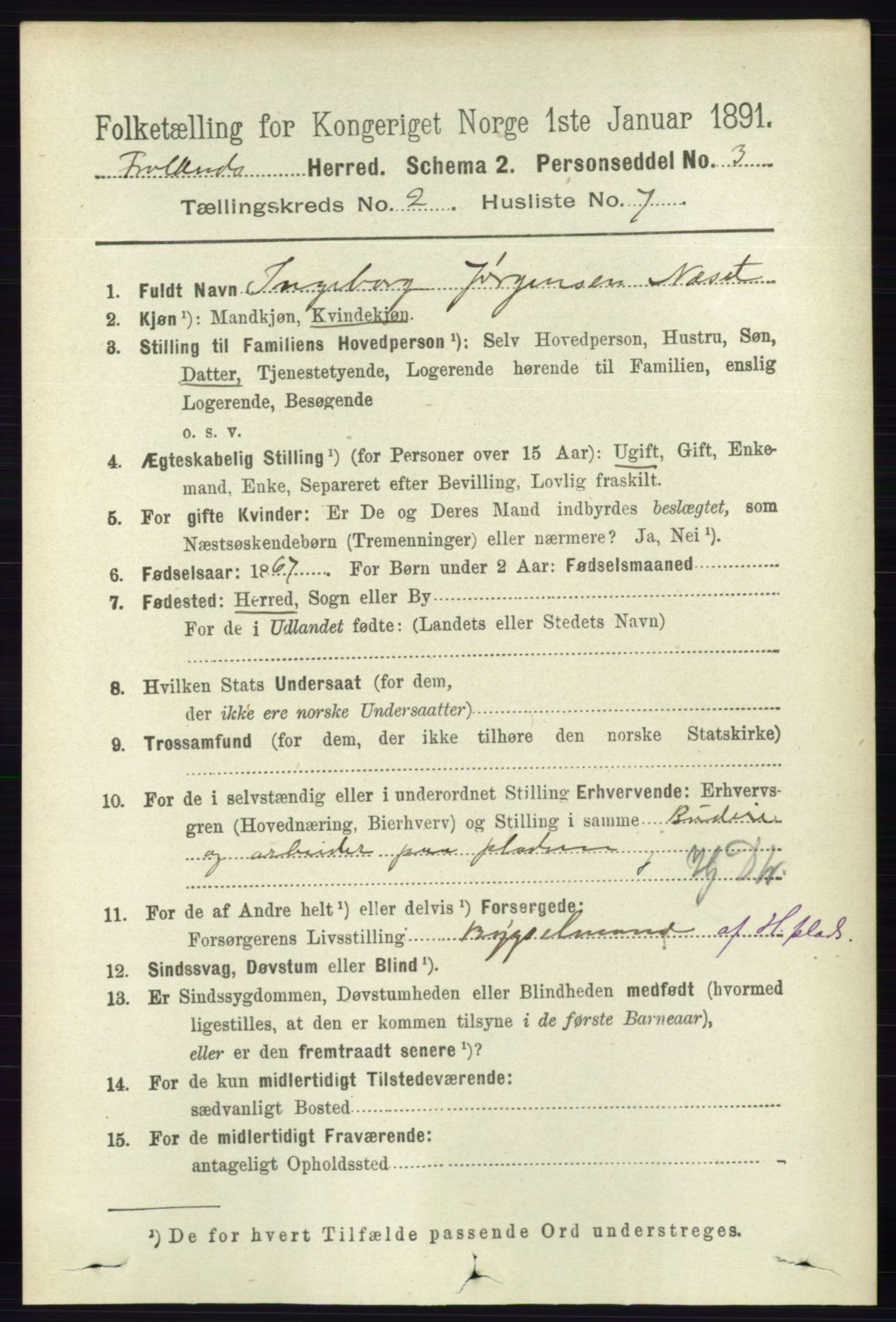 RA, 1891 census for 0919 Froland, 1891, p. 525