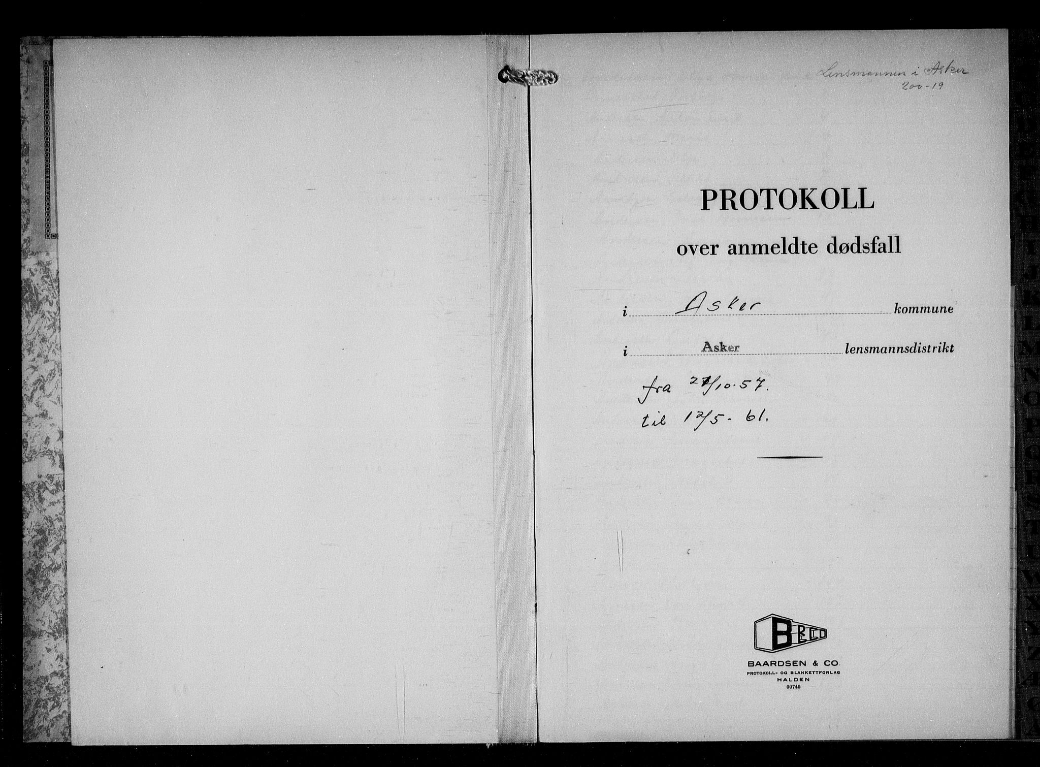 Asker lensmannskontor, SAO/A-10244/H/Ha/Haa/L0010: Dødsanmeldelsesprotokoll, 1957-1961