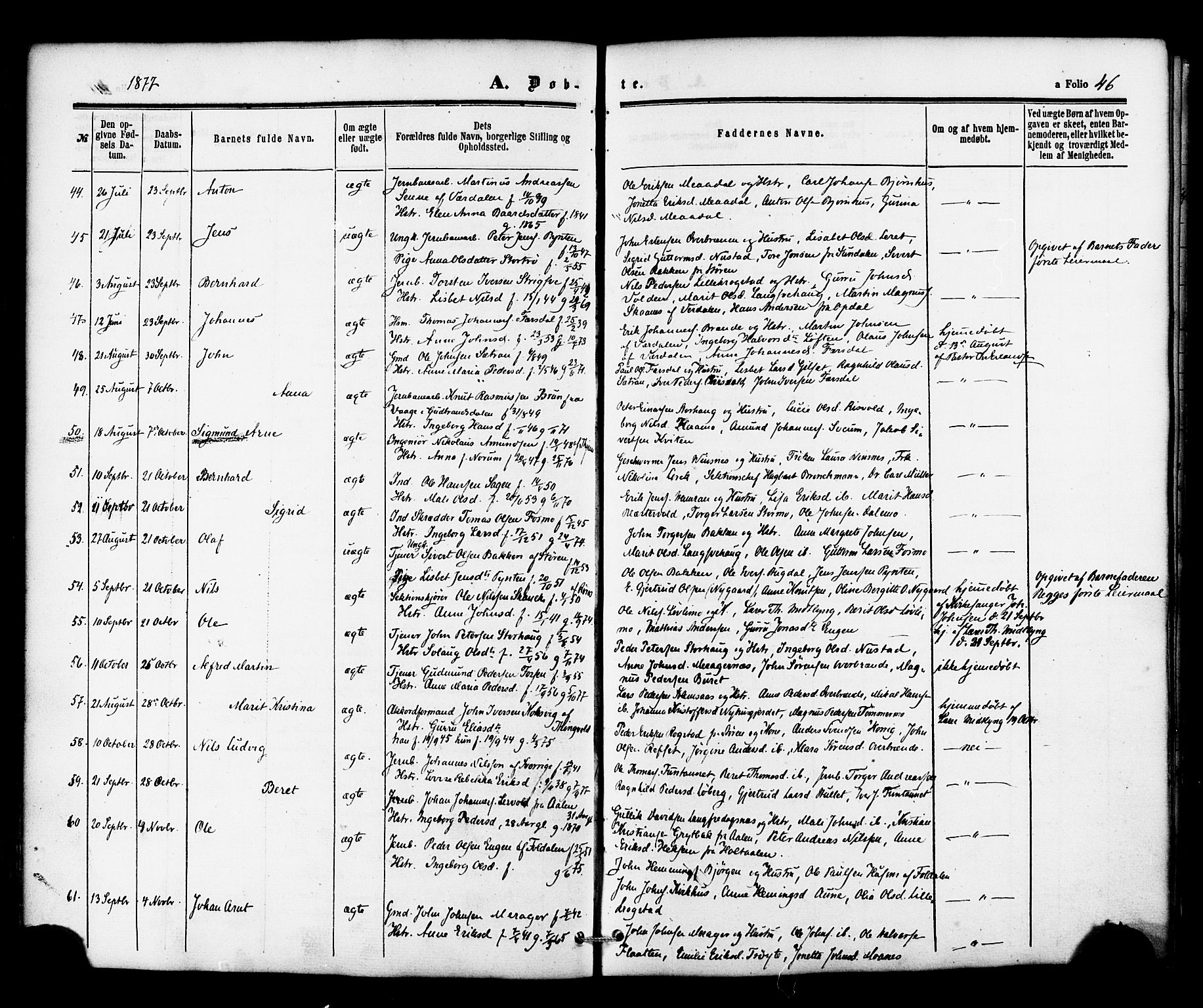 Ministerialprotokoller, klokkerbøker og fødselsregistre - Nord-Trøndelag, SAT/A-1458/706/L0041: Parish register (official) no. 706A02, 1862-1877, p. 46