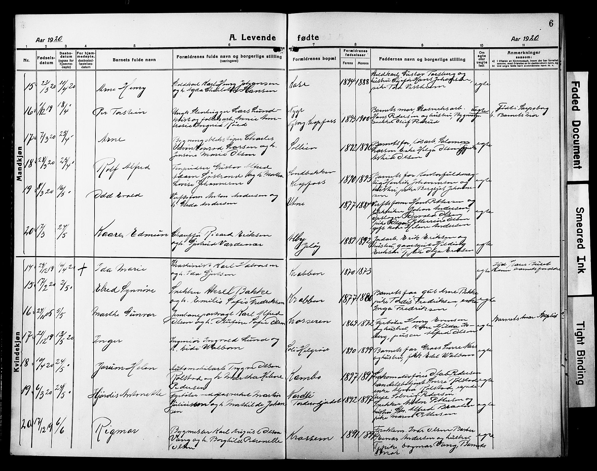 Moss prestekontor Kirkebøker, AV/SAO-A-2003/G/Gb/L0004: Parish register (copy) no. II 4, 1920-1932, p. 6