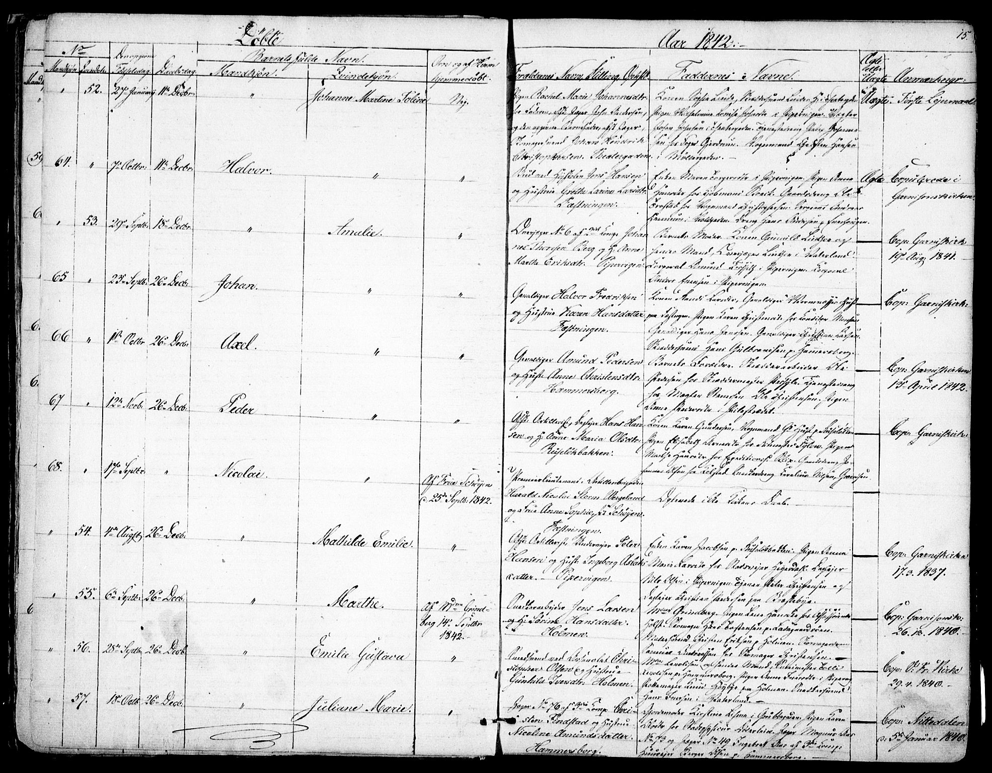 Garnisonsmenigheten Kirkebøker, SAO/A-10846/F/Fa/L0008: Parish register (official) no. 8, 1842-1859, p. 15