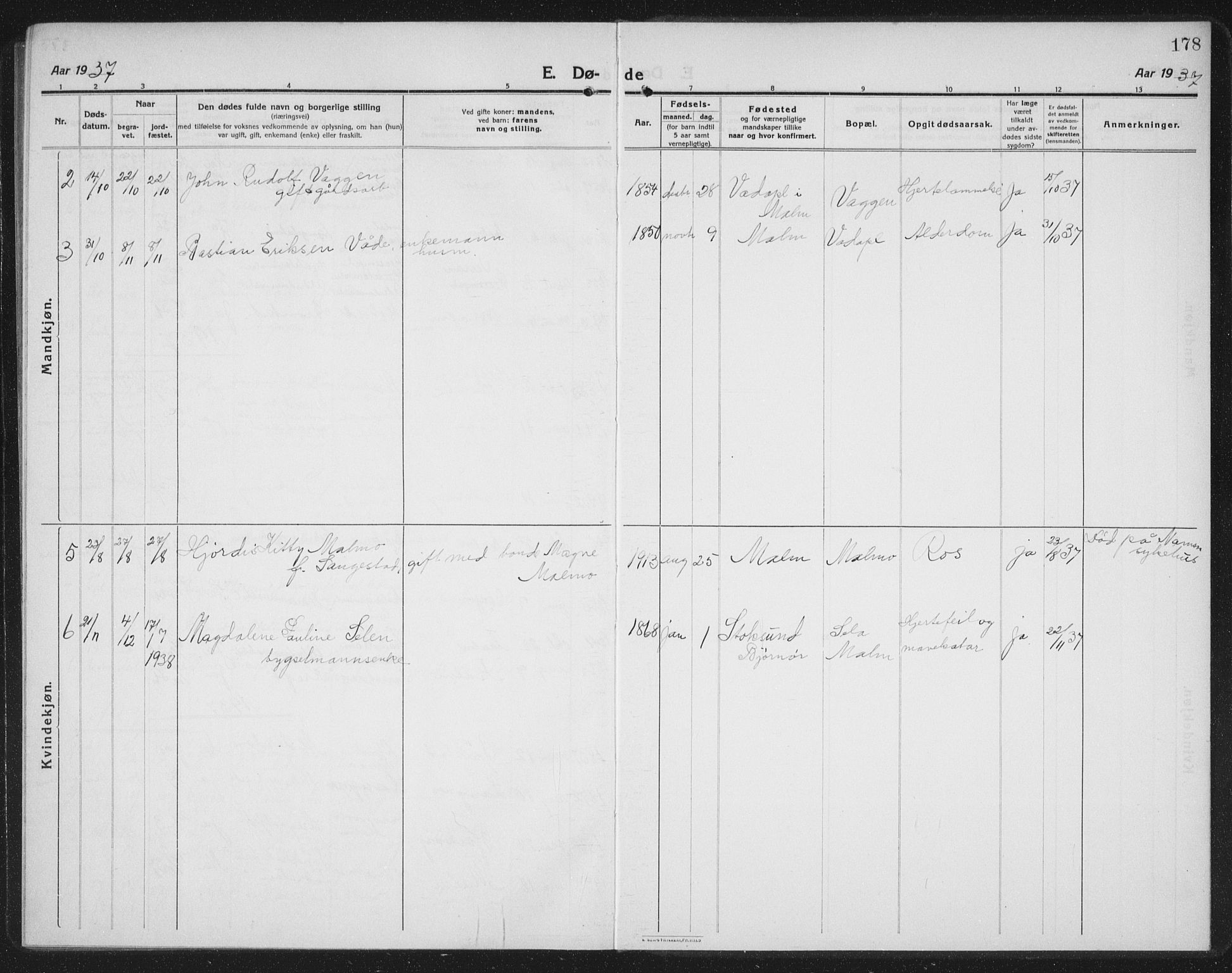 Ministerialprotokoller, klokkerbøker og fødselsregistre - Nord-Trøndelag, SAT/A-1458/745/L0434: Parish register (copy) no. 745C03, 1914-1937, p. 178