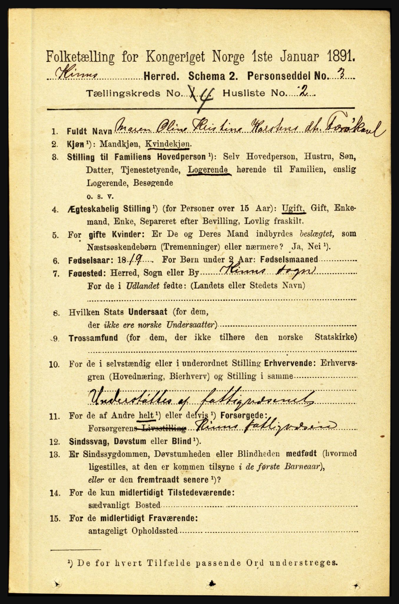 RA, 1891 census for 1437 Kinn, 1891, p. 1334